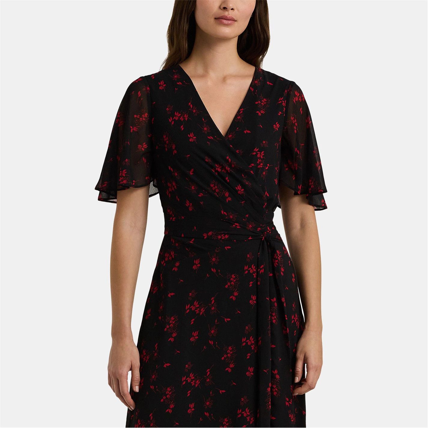 Lauren Ralph Lauren o1g2r1mq0825 Abel Wrap Midi Dress in Black/Red Size S / US 4 / IT 40 - 3 Thumbnail