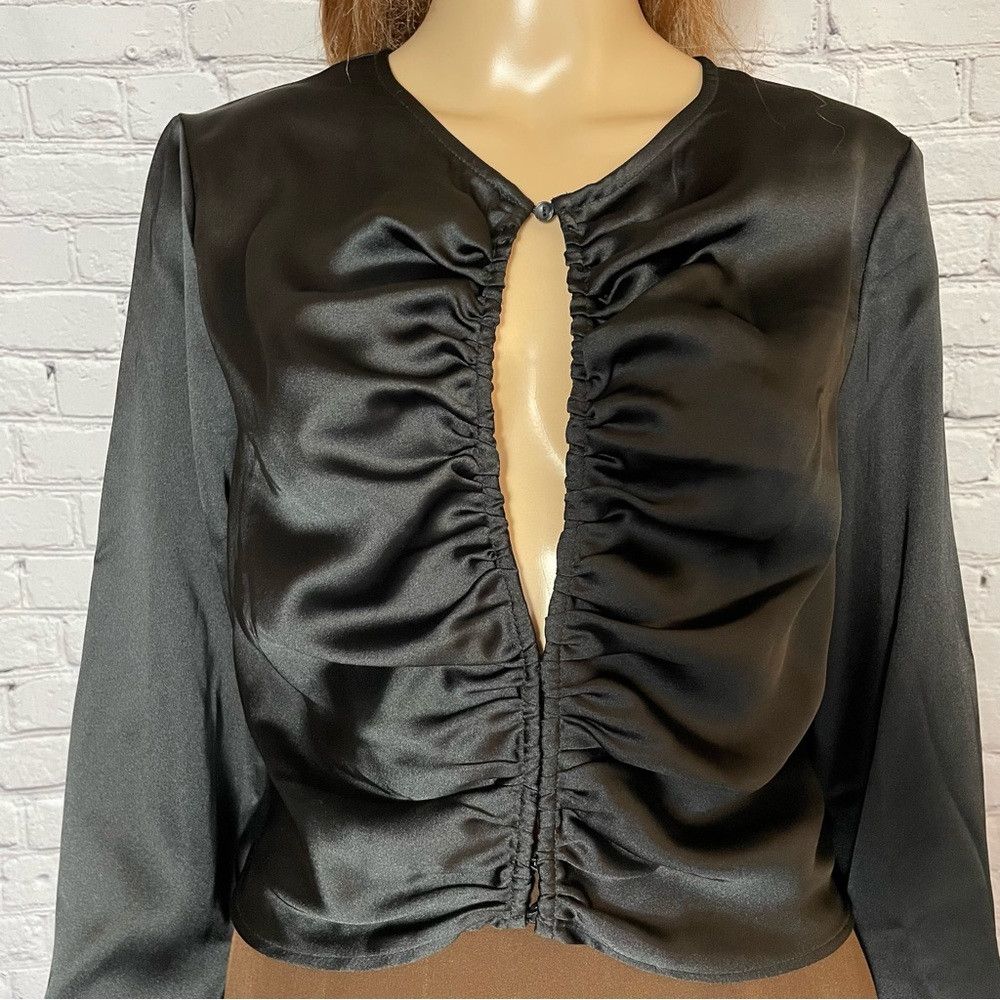 House of Harlow NWT New House of Harlow 1960 Black Satin Long Sleeve Blouse Size L / US 10 / IT 46 - 3 Thumbnail
