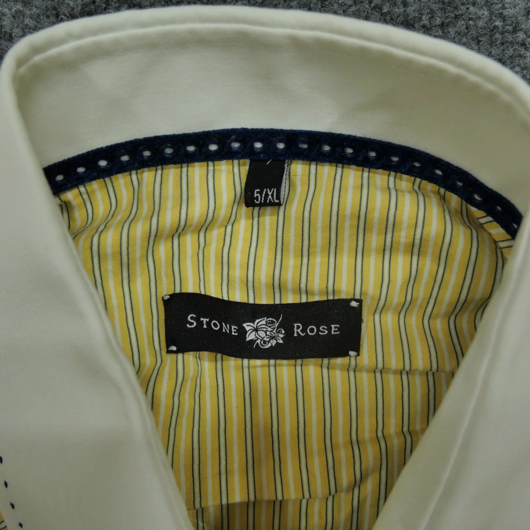 Vintage Stone Rose Shirt Mens XL Yellow Striped Contrast Collar Dress Button Up Size 46R - 4 Thumbnail