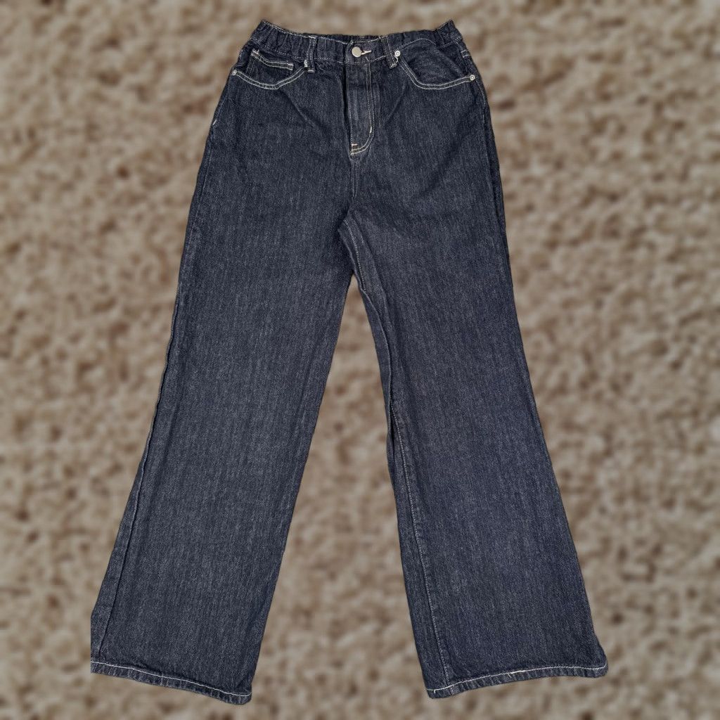 Vintage Womens Jeans 26x29 Blue High Rise Straight Elastic Waist Distressed Denim Dark Size 26" / US 2 / IT 38 - 1 Thumbnail