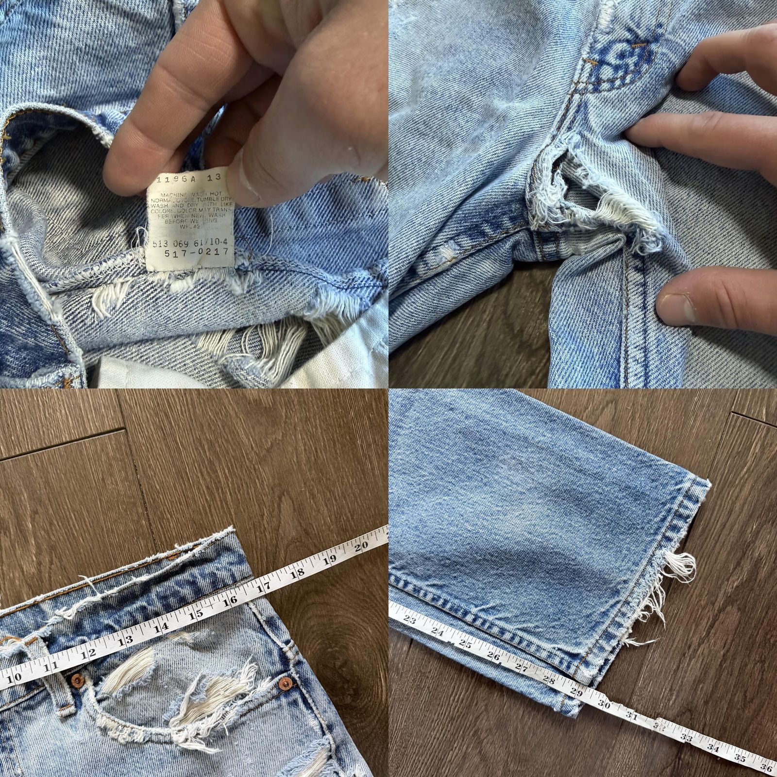 Levi's VINTAGE Levi's 517 Denim Jeans USA Bootcut Light Wash Distressed Thrashed 35x31 Size US 35 - 8 Thumbnail