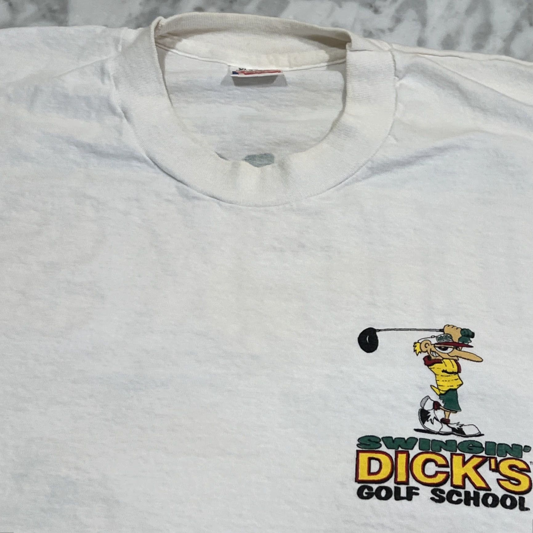 Fruit Of The Loom VINTAGE Fruit Of The Loom Golf T-Shirt Men XL White Crew Neck Short Sleeve 1990s Golfer 90s Funny Dick’s Swingin’ Golf School Shirt Size US XL / EU 56 / 4 - 4 Thumbnail