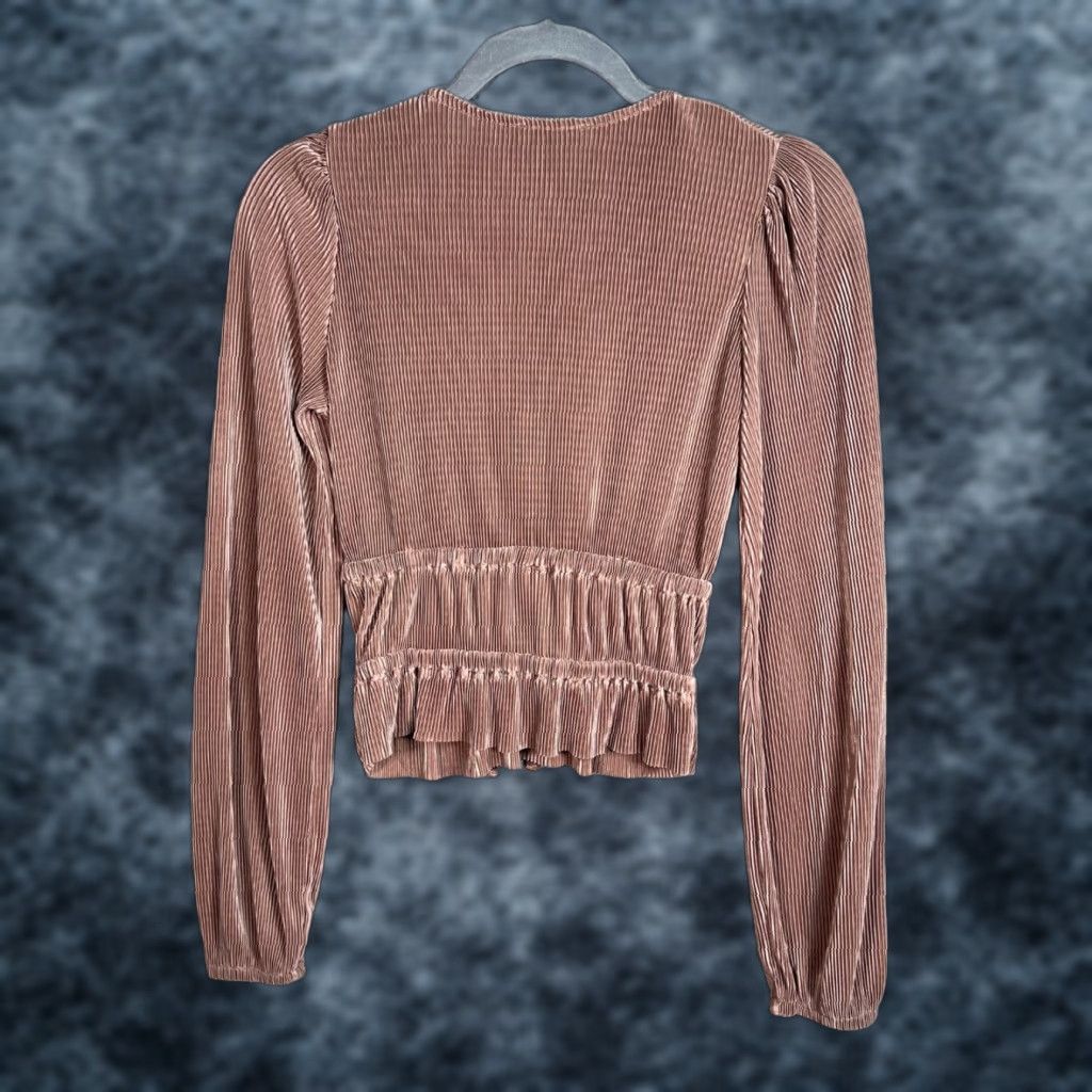 Zara Zara Blouse Shirt Womens Small Brown V-Neck Long Sleeve Pleated Wrap Metallic Size S / US 4 / IT 40 - 1 Thumbnail