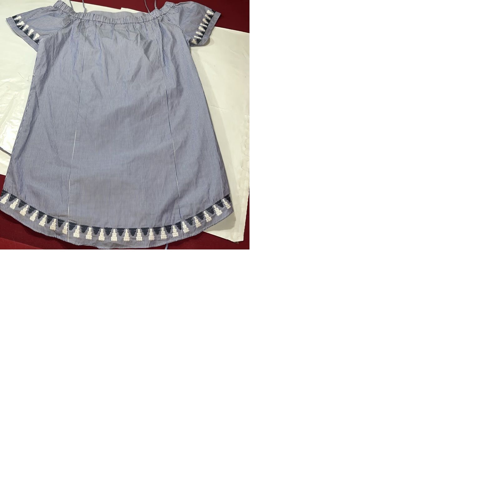 Vintage Stella & Dot Navy Blue DRESS White Striped Embroidery, Off Shoulder Straps L XL Size XL / US 12-14 / IT 48-50 - 10 Thumbnail