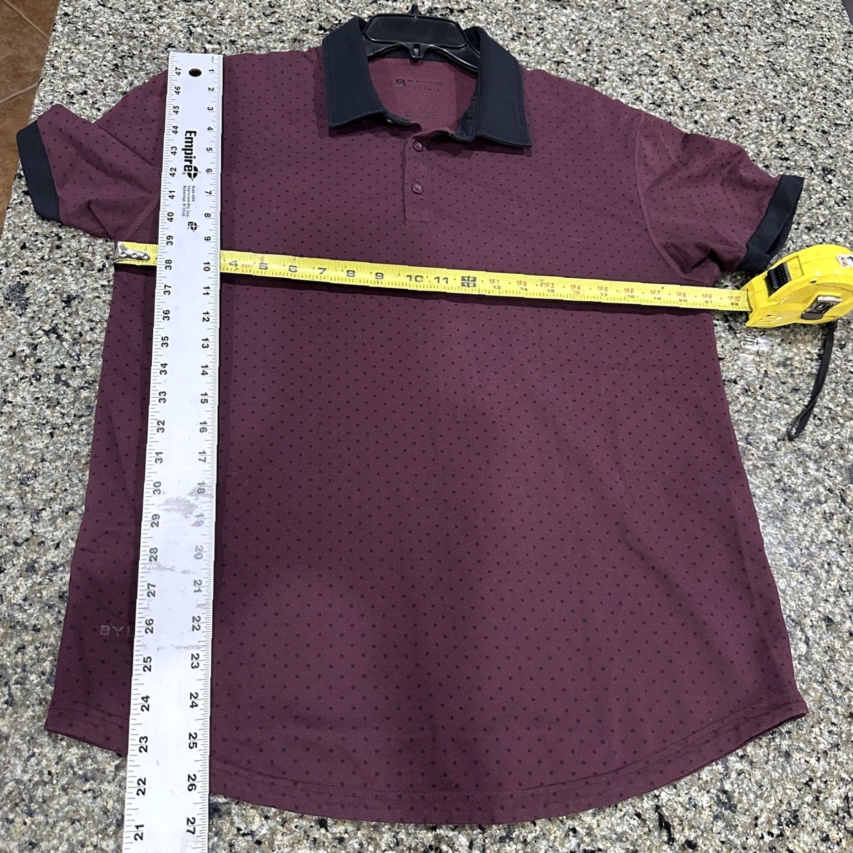 Vintage BYLT Polo Shirt Men L Burgundy Black Polka Dot Button Short Sleeve Casual Golf Breathable Lightweight Performance Shirt Size US L / EU 52-54 / 3 - 5 Thumbnail