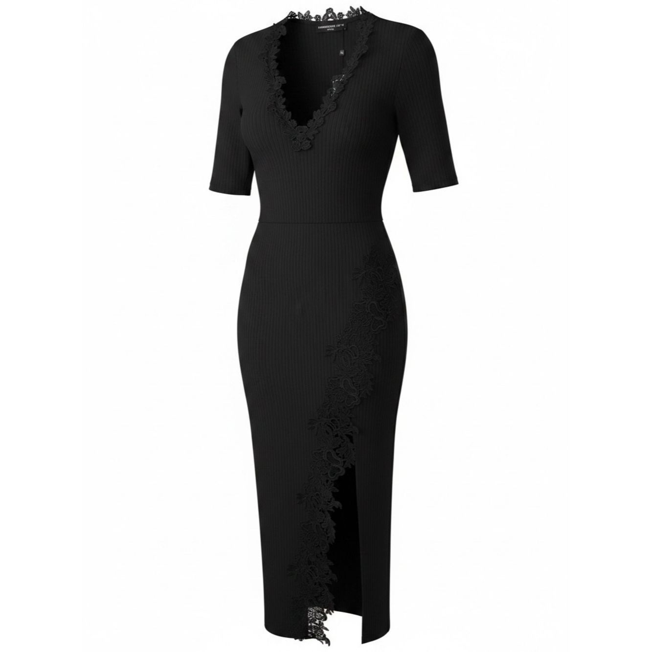 Generation Love Generation Love “Jimena Lace Combo” Ribbed Midi Dress in Bl Size S / US 4 / IT 40 - 1 Thumbnail