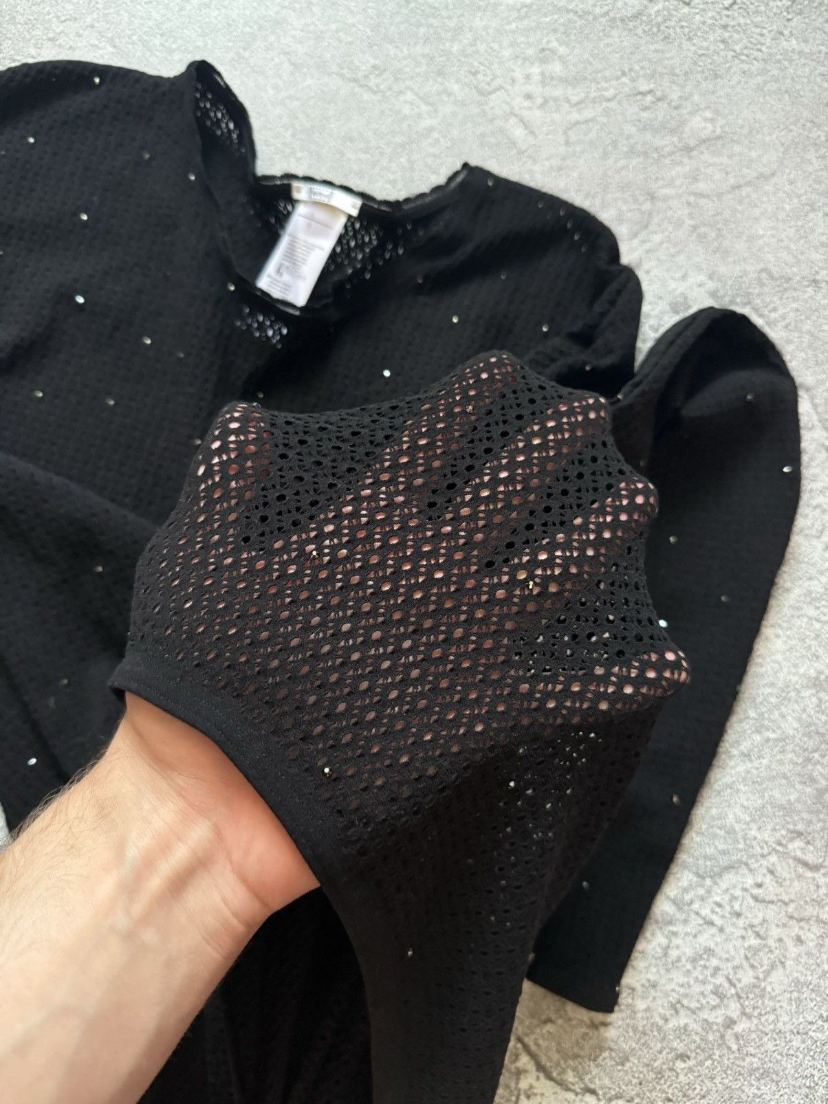 Designer × Wolford Wolford L mini mesh dress black long sleeve rhinestones Size L / US 10 / IT 46 - 8 Thumbnail