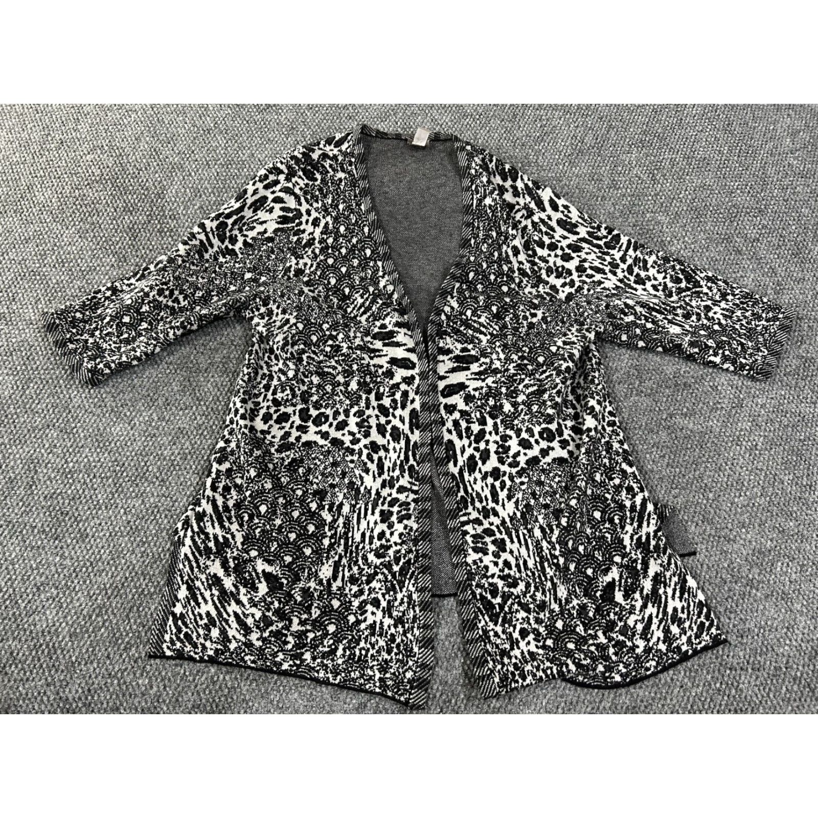 Vintage Chicos Easywear Cardigan Sweater Open Front 3/4 Sleeve Black White Leopard Animal Print Womens XL Cardigan Size XS / US 0-2 / IT 36-38 - 2 Thumbnail
