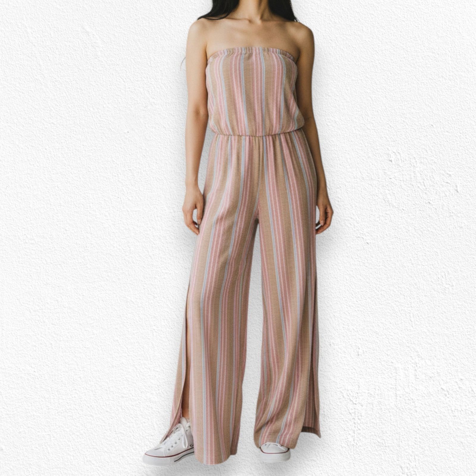 Drew Drew Strapless Striped Linen Blend Wide Leg Jumpsuit Size XS Size 26" / US 2 / IT 38 - 3 Thumbnail