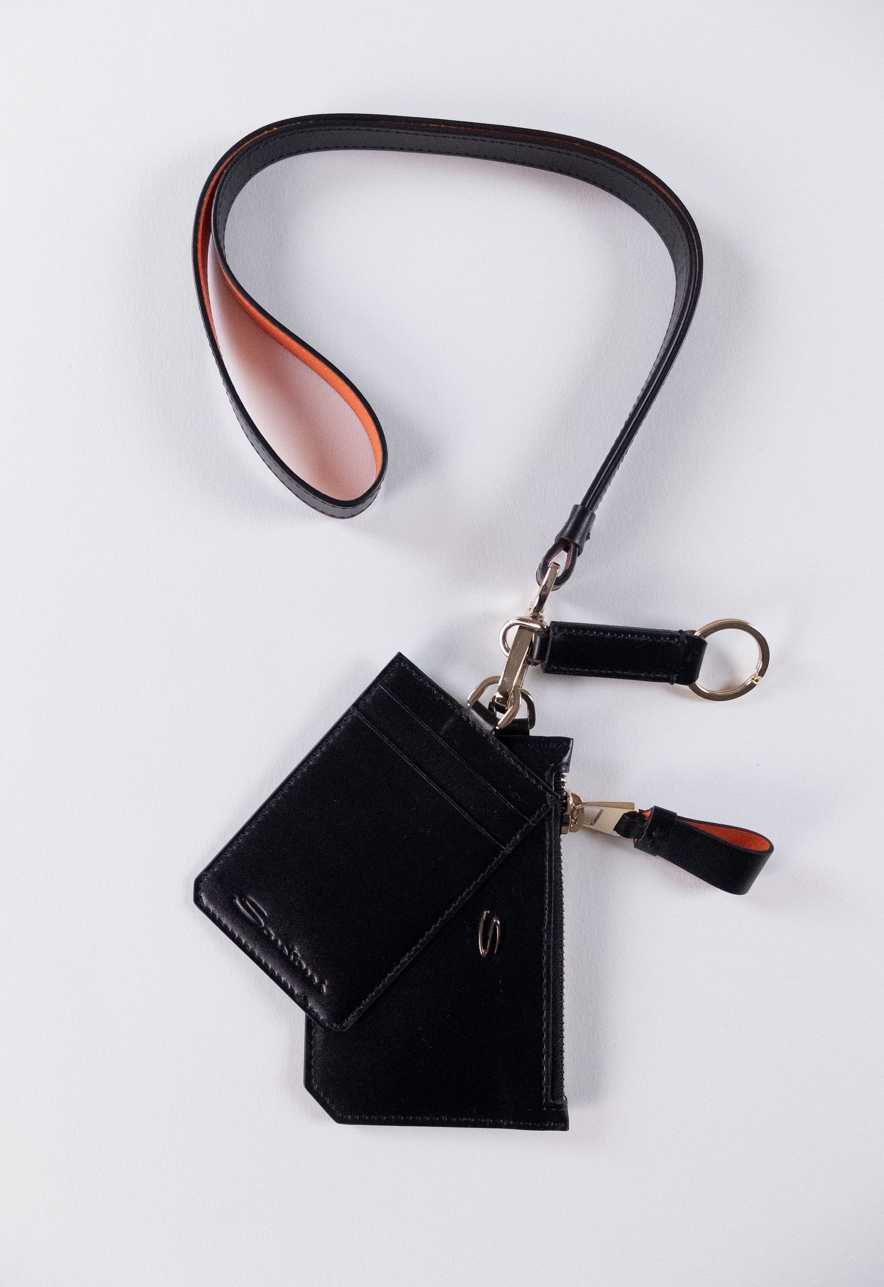Santoni SANTONI black leather dual card wallet with strap Italy Size ONE SIZE - 1 Thumbnail