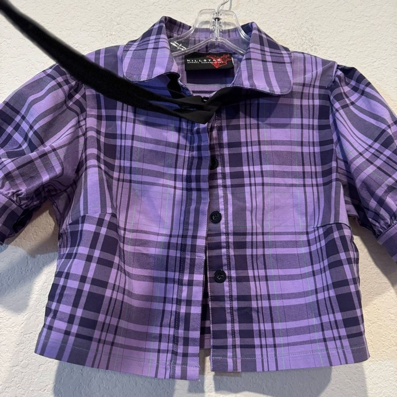 Killstar Killstar Purple Plaid Cropped Top Heart Buttons Tie Front M Size M / US 6-8 / IT 42-44 - 3 Thumbnail