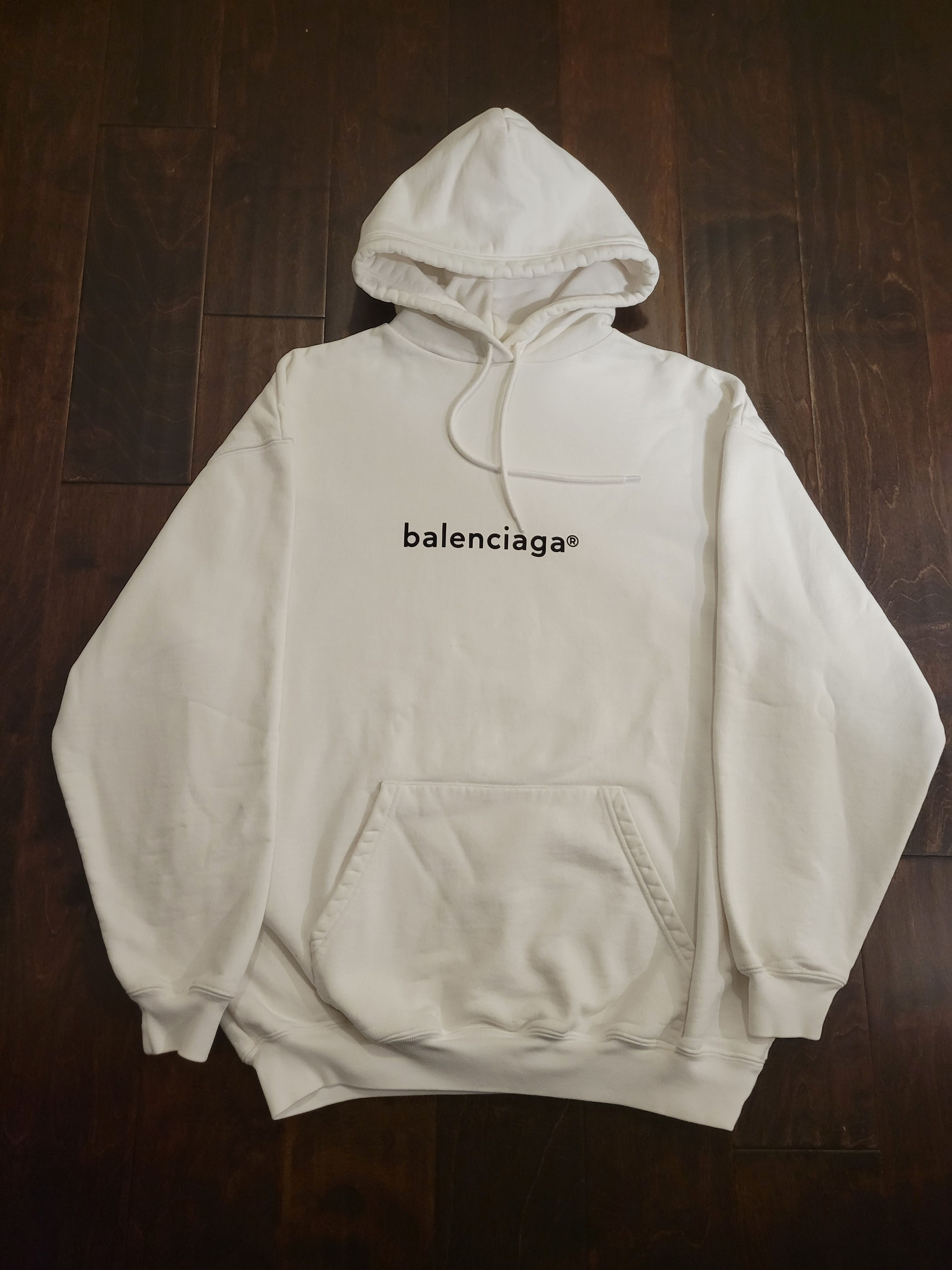 Balenciaga Balenciaga White Copyright Logo Hoodie Sz L | Grailed
