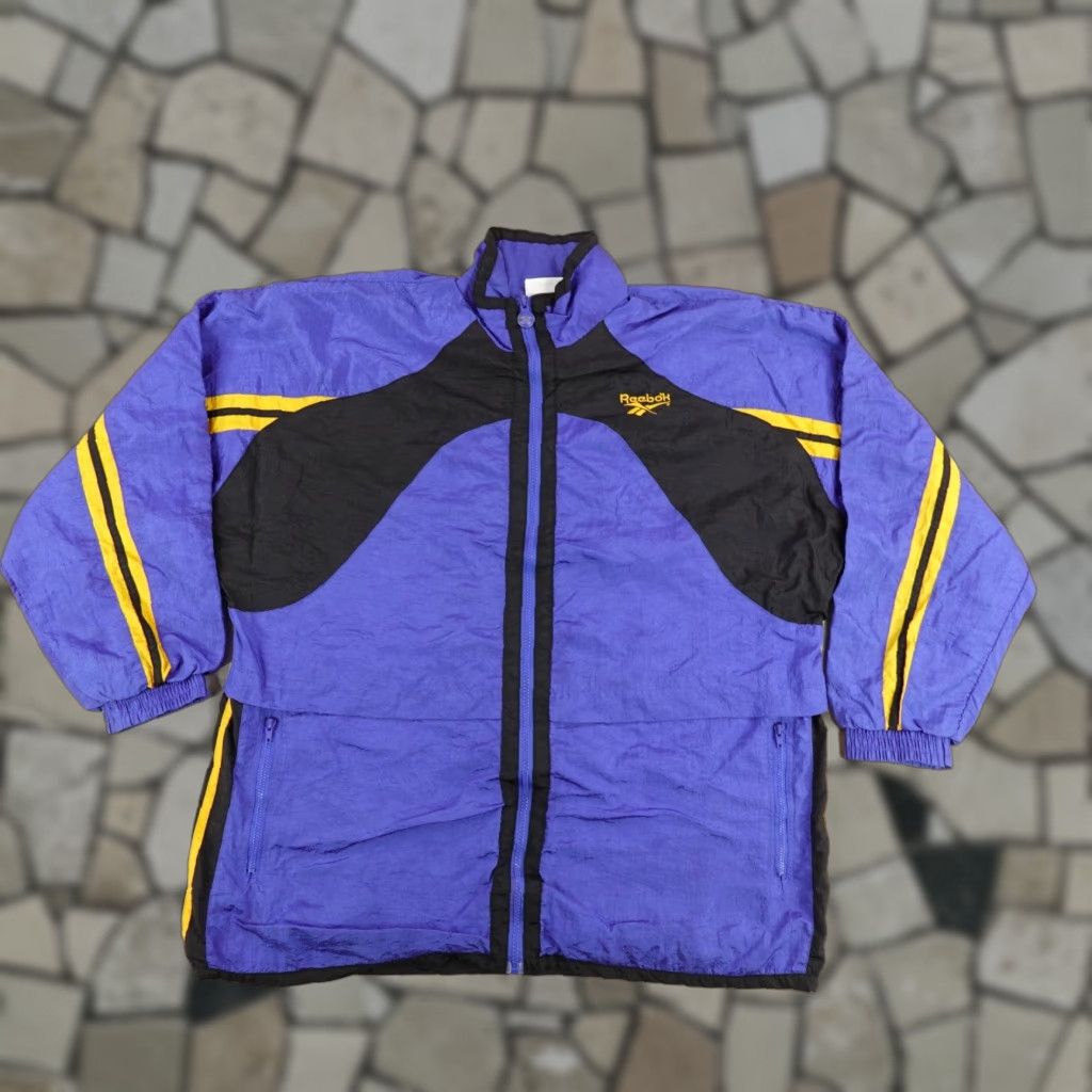 Reebok VINTAGE Reebok Jacket Men L Blue Windbreaker Lined 90s Geometric Nylon Full Zip Pockets Wind-Resistant Size US L / EU 52-54 / 3 - 1 Thumbnail