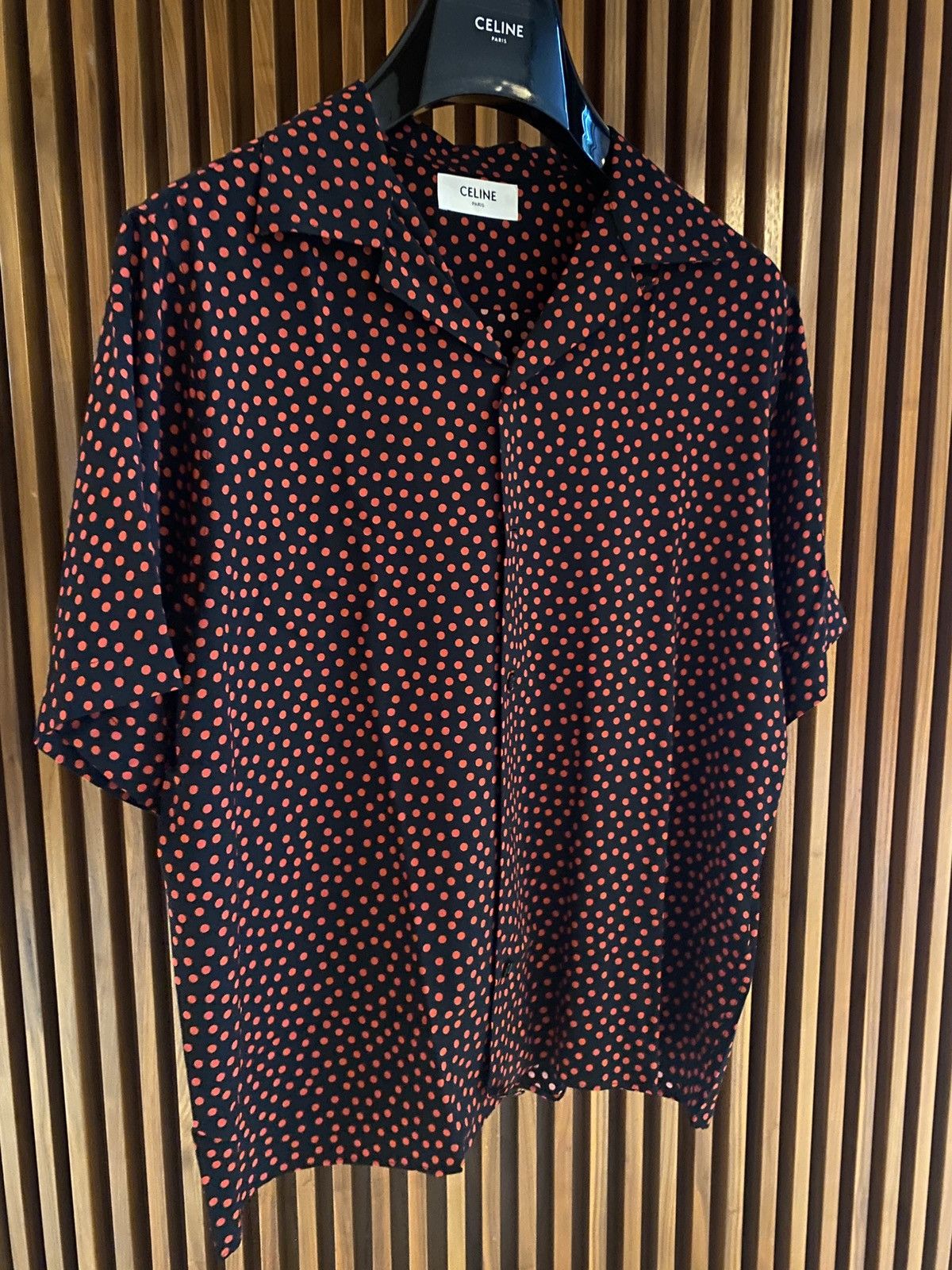 image of Celine Hedi Slimane Polka Dot Silk Shirt in Black, Men's (Size Medium)