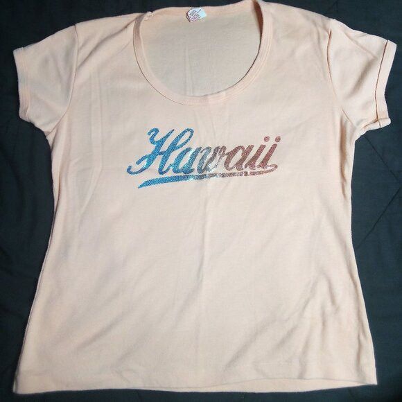 Vintage Vintage 70s Hawaii Spell Out Transfer T-Shirt Size L / US 10 / IT 46 - 2 Thumbnail