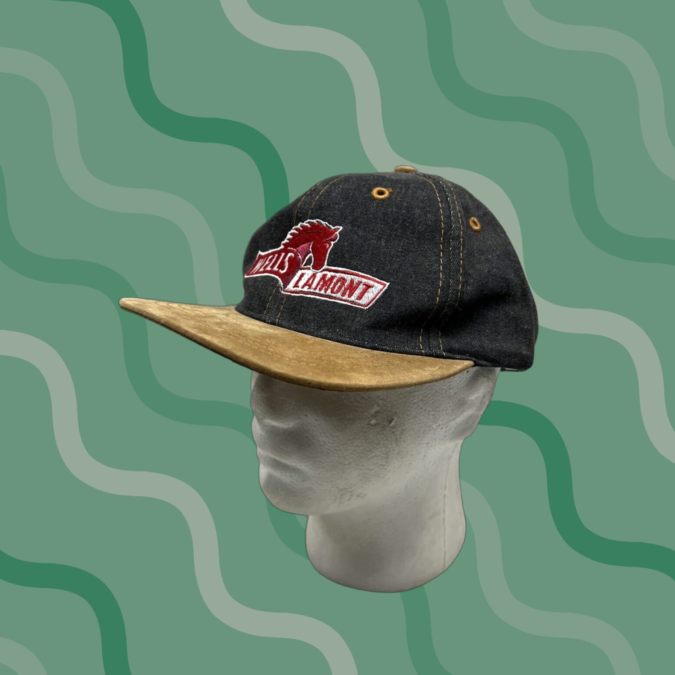 VINTAGE Otto Cap Black Denim Horse Logo Snapback Adjustable Multi-Color 90s Casual Mens