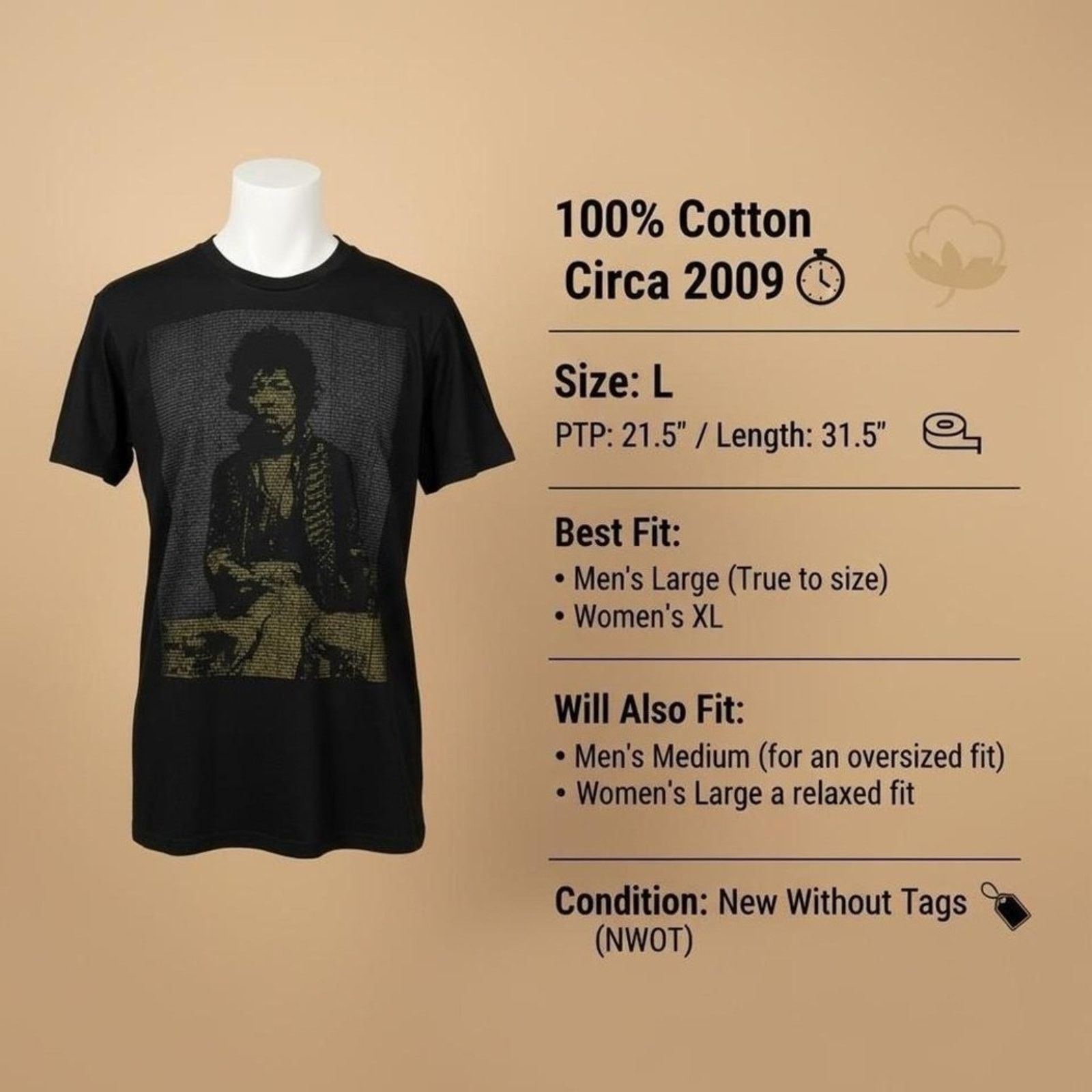 Jimi Hendrix Rock & Roll Icons Jimi Hendrix Text Portrait Tee L NWOT Size US L / EU 52-54 / 3 - 7 Thumbnail