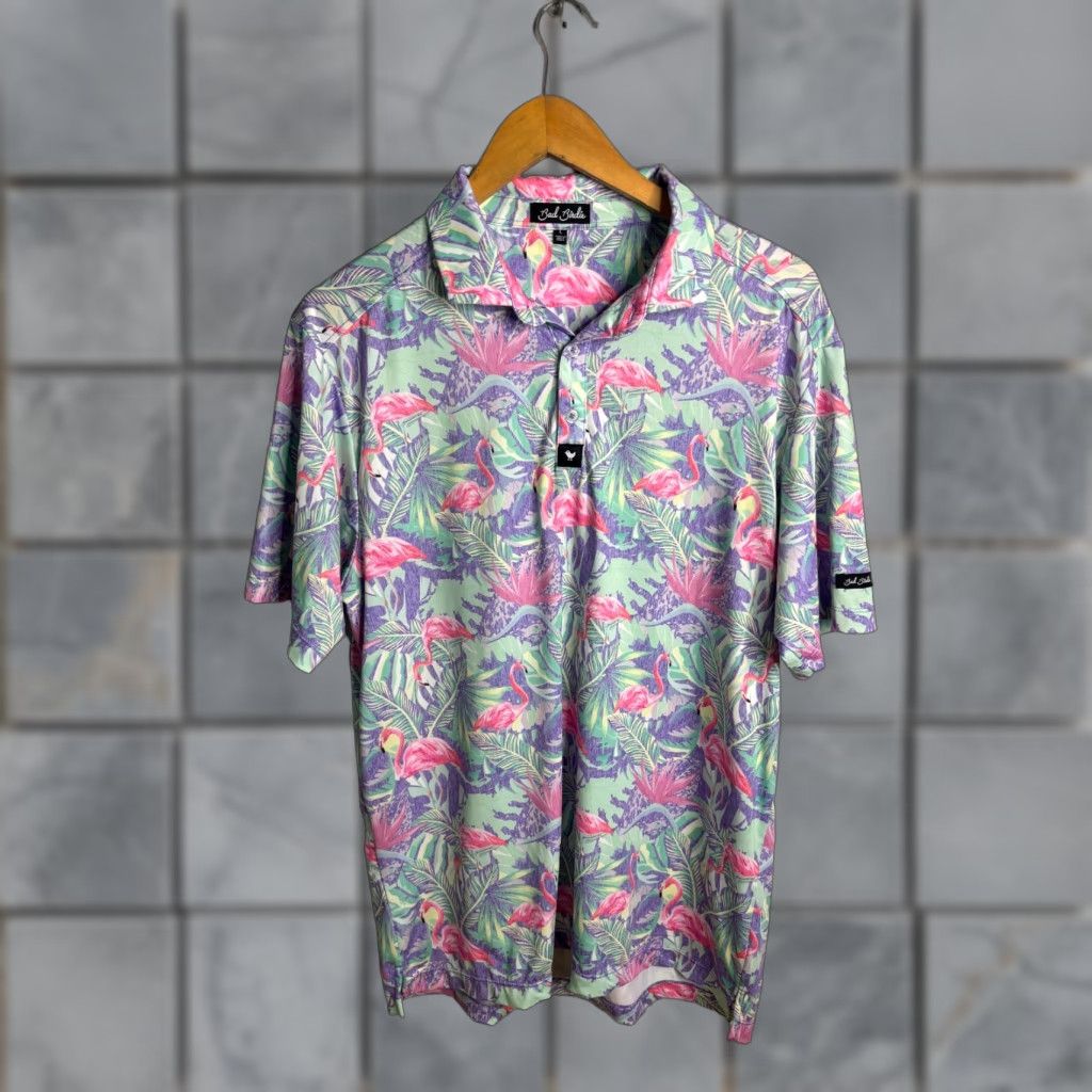 Vintage Bad Birdie Polo Shirt Mens L Floral Tropical Stretch Golf Casual Size US L / EU 52-54 / 3 - 1 Thumbnail