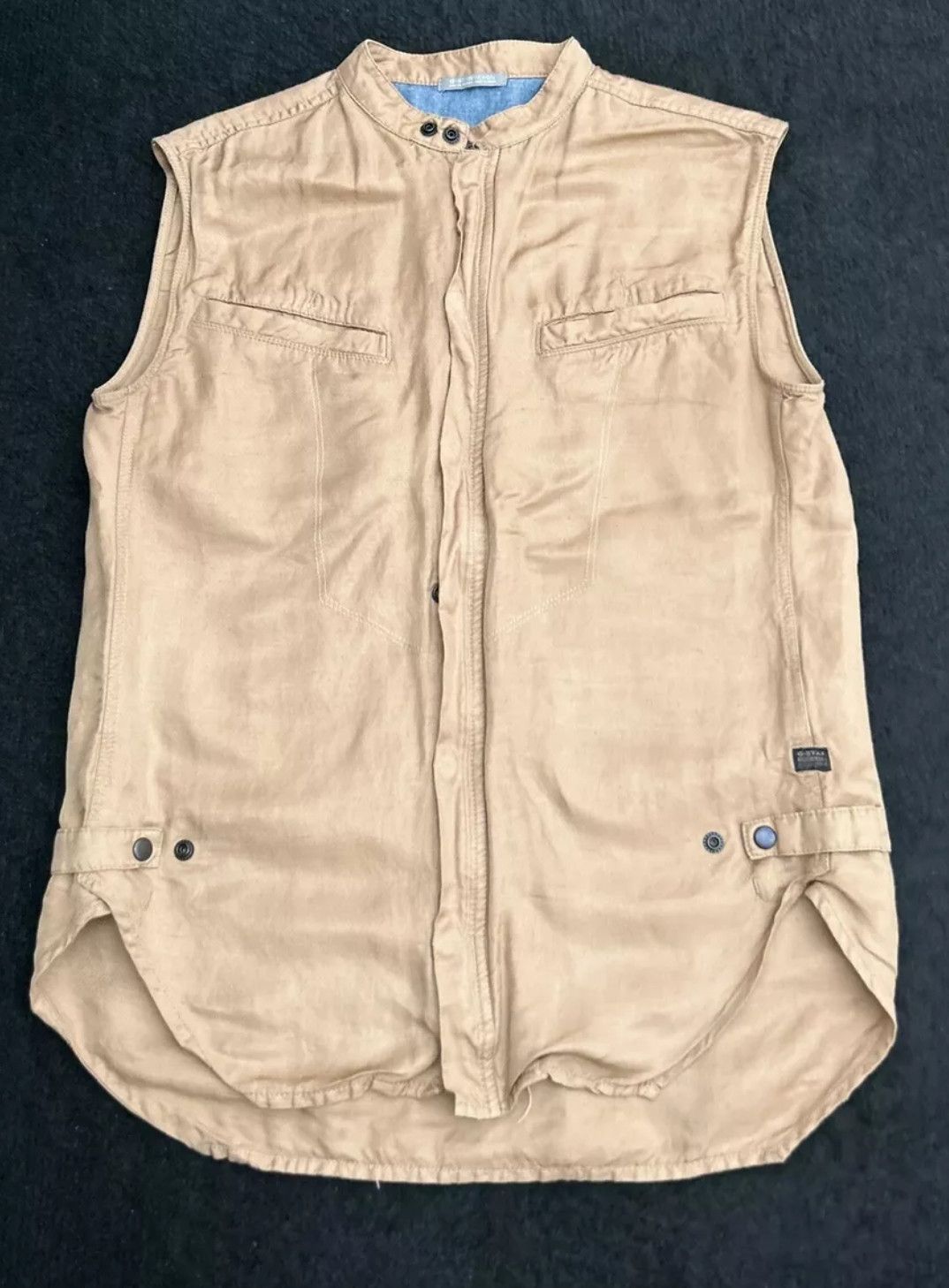 G-Star Raw Brown Pavan Slim Linen Vest S/less Tank Utility