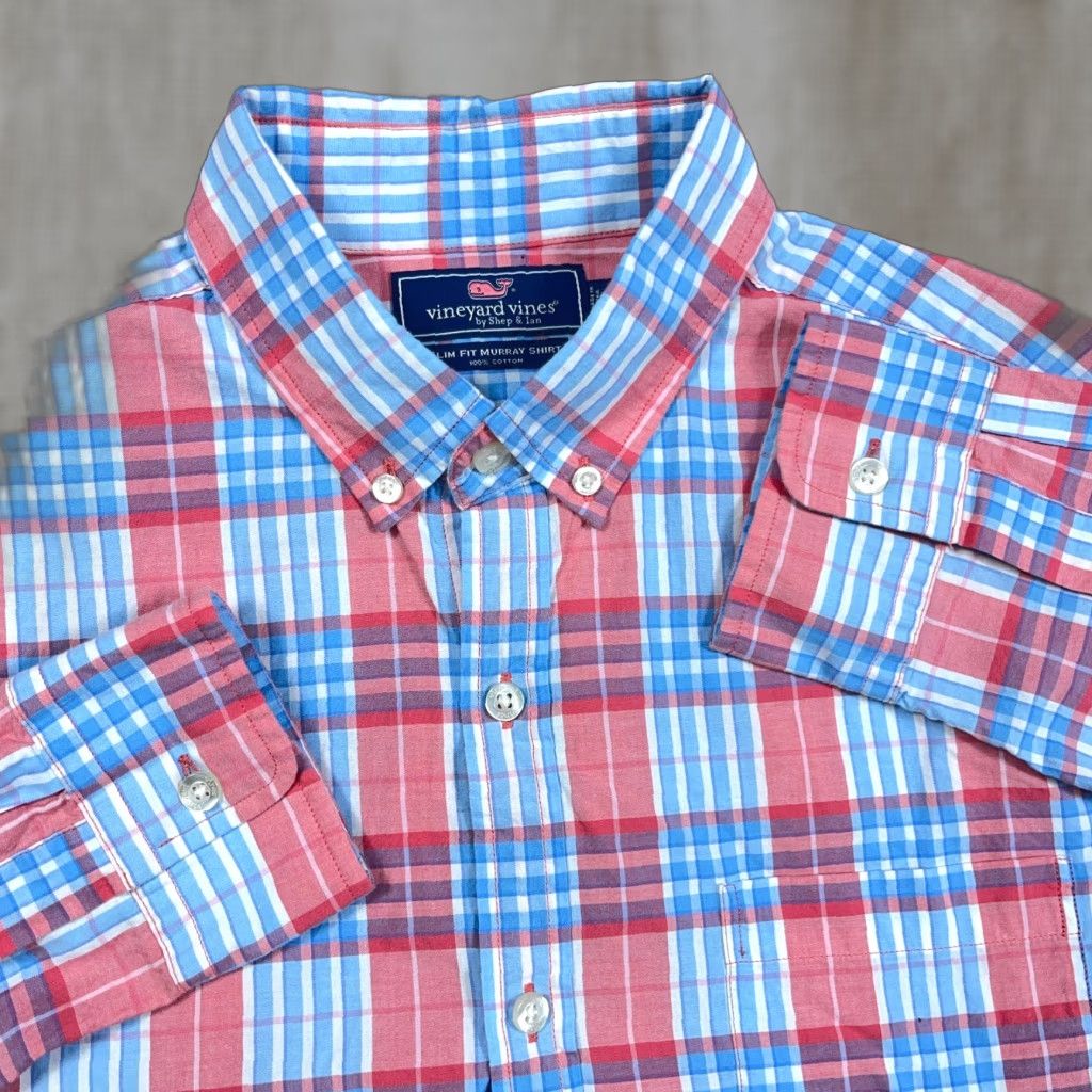 Vineyard Vines VINEYARD VINES Murray Shirt Button-Up Plaid Blue Pink Slim Fit Men M Size 40R - 1 Thumbnail