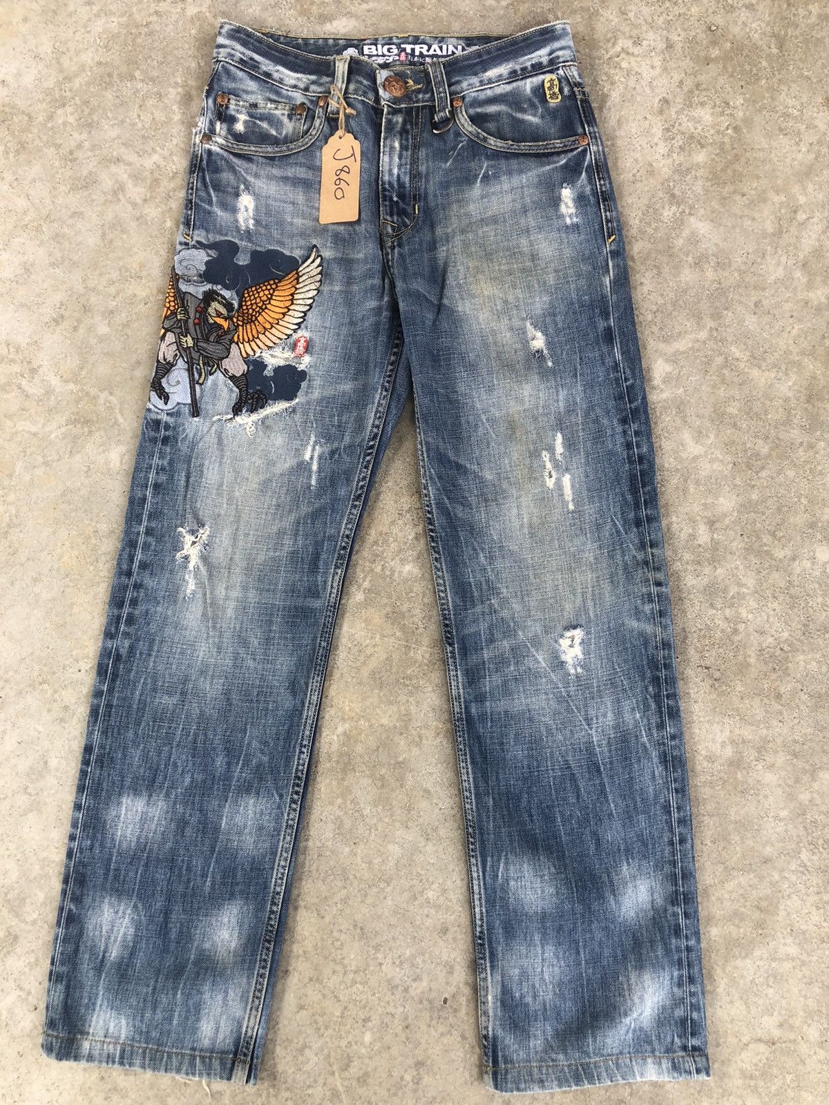 Japanese Big Train Embroidered Jeans Distressed Jeans