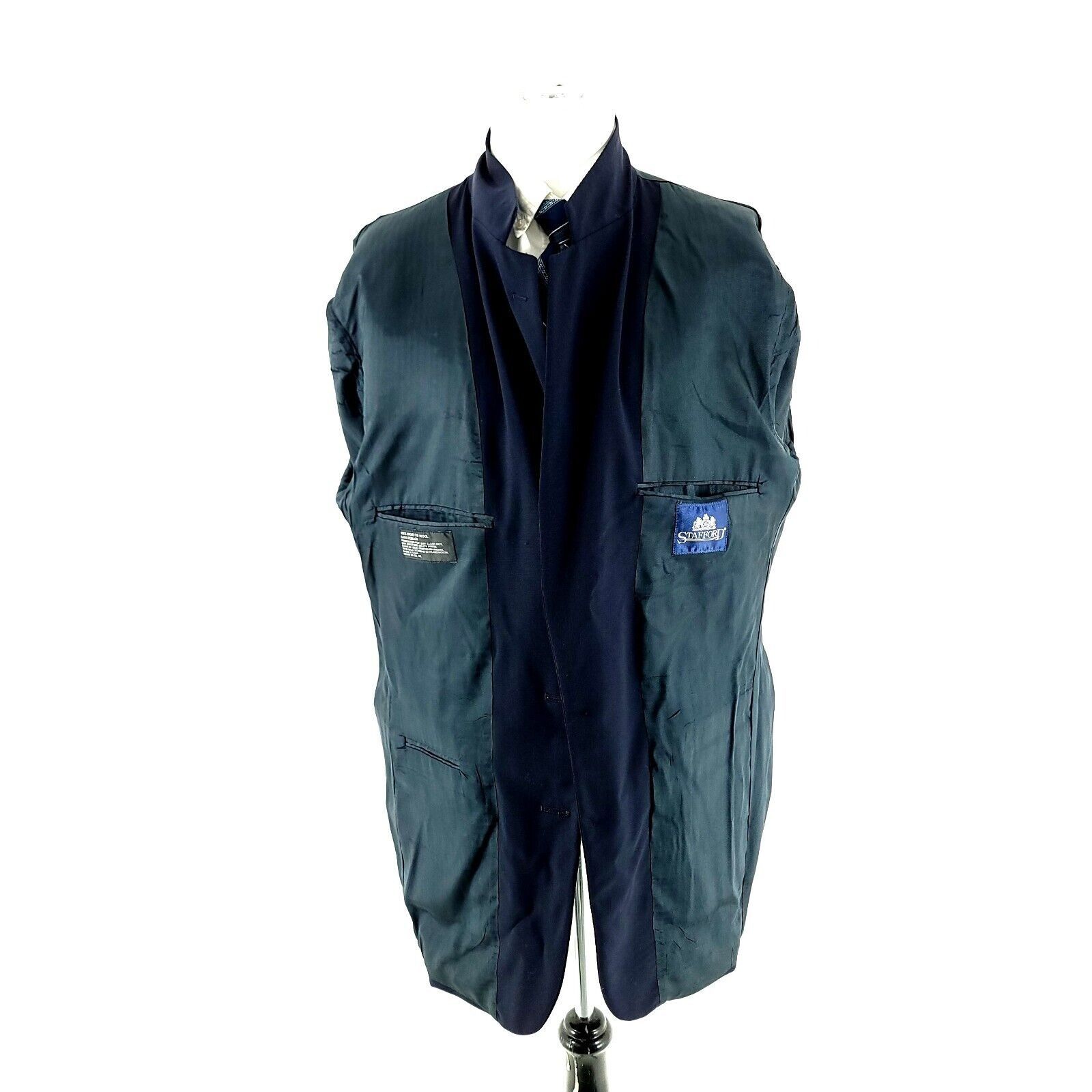 Stafford DAMAGED Stafford Worsted Wool 2 Gold Button Blazer 44L Blue Size 44L - 12 Thumbnail