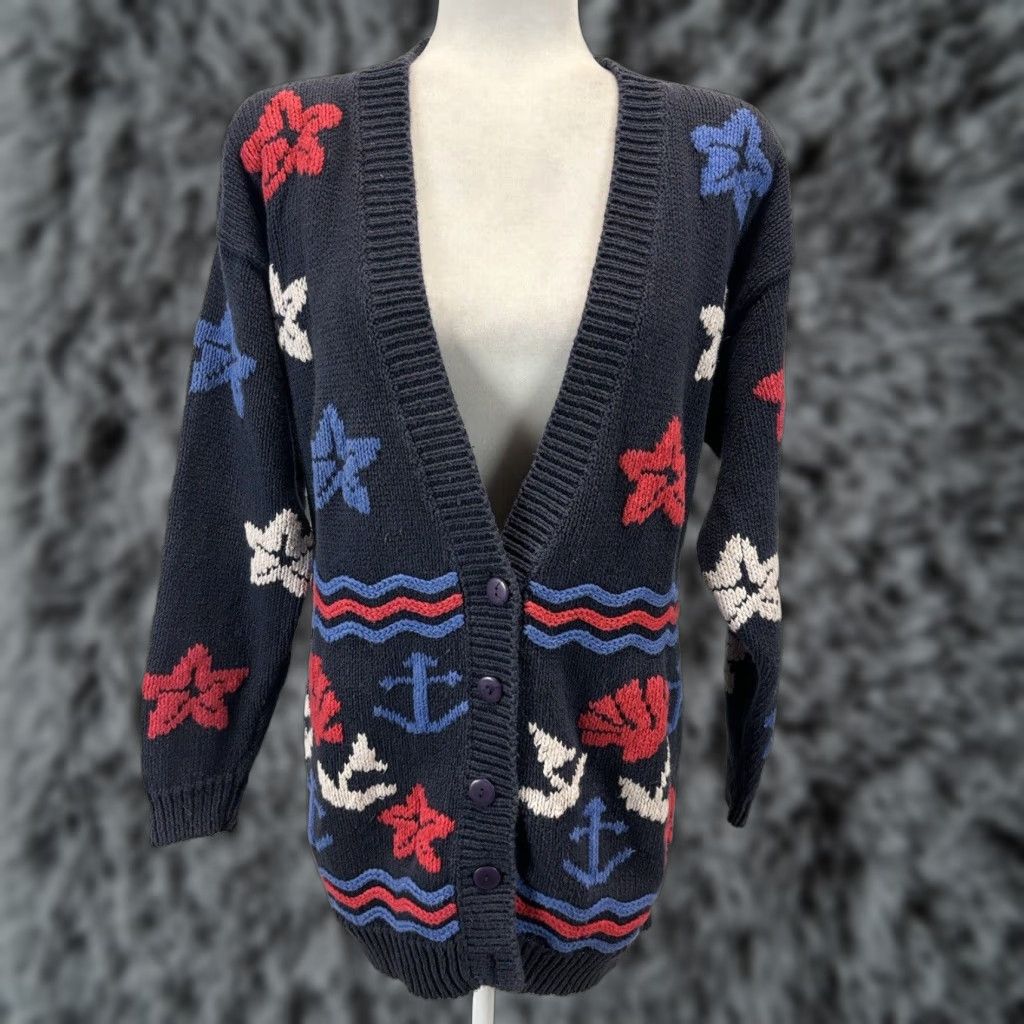 Nautica VINTAGE Best American Cardigan Sweater Women’s Small Navy Nautical Knit Long Sleeve V-Neck Size S / US 4 / IT 40 - 1 Thumbnail
