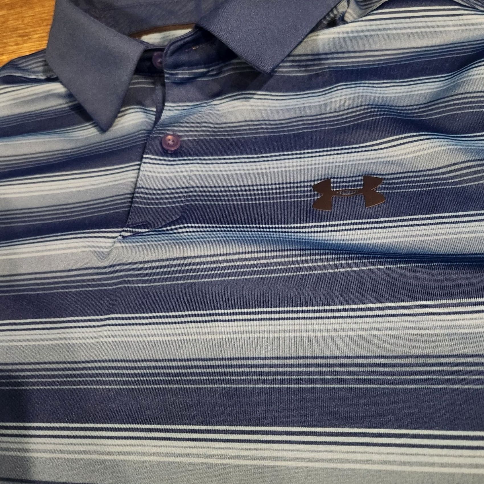 Under Armour Under Armour Polo Shirt Blue Stripe Golf Polo Short Sleeve XL Loose HeatGear Stretch Mens Size US XL / EU 56 / 4 - 2 Thumbnail