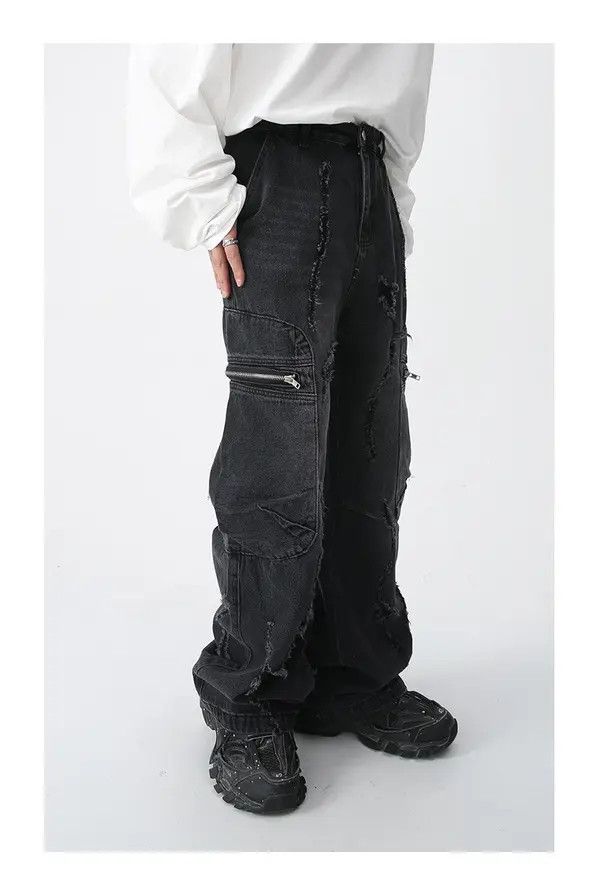 VIBE Baggy Ripped Jeans Frayed Zipper Pockets cargo Pants Hip-hop Size US 32 / EU 48 - 3 Thumbnail