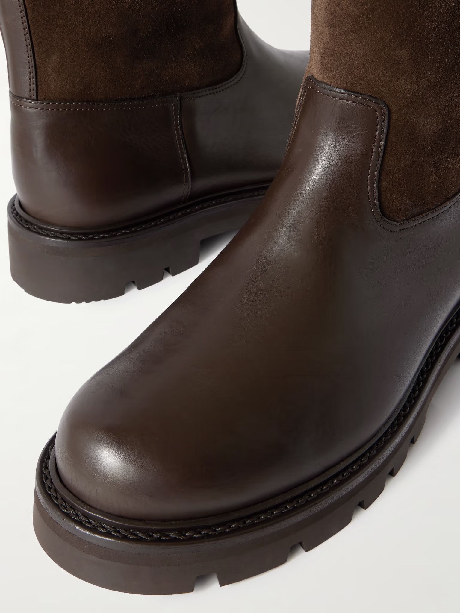 Loro Piana o1loc1c0126 Walk Shearling-Lined Suede & Leather Boots Brown Size US 11 / EU 44 - 4 Thumbnail