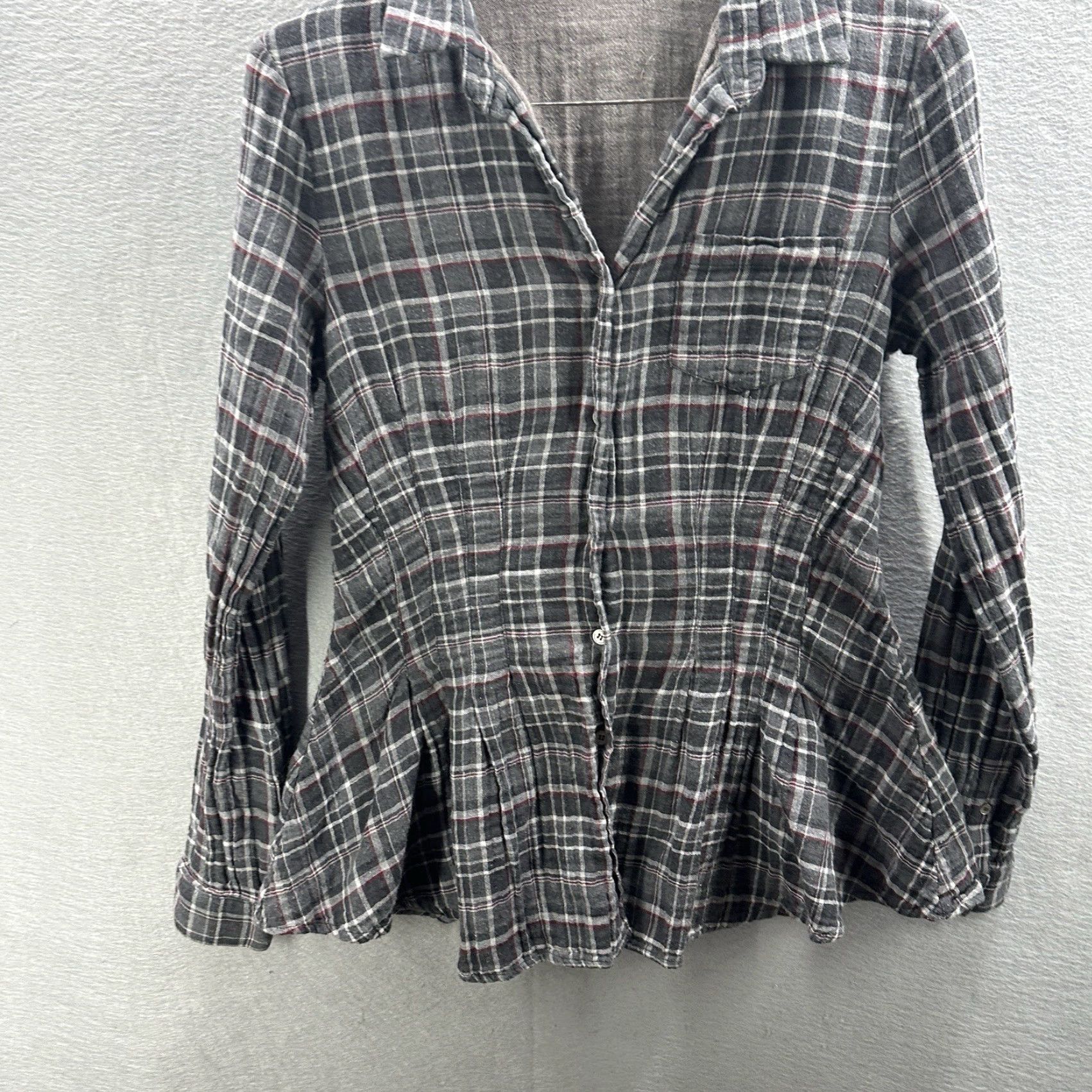 Opening Ceremony Opening Ceremony Peplum Blouse Womens Large Gray Plaid Muslin Quiet Luxury Cottage Size L / US 10 / IT 46 - 3 Thumbnail