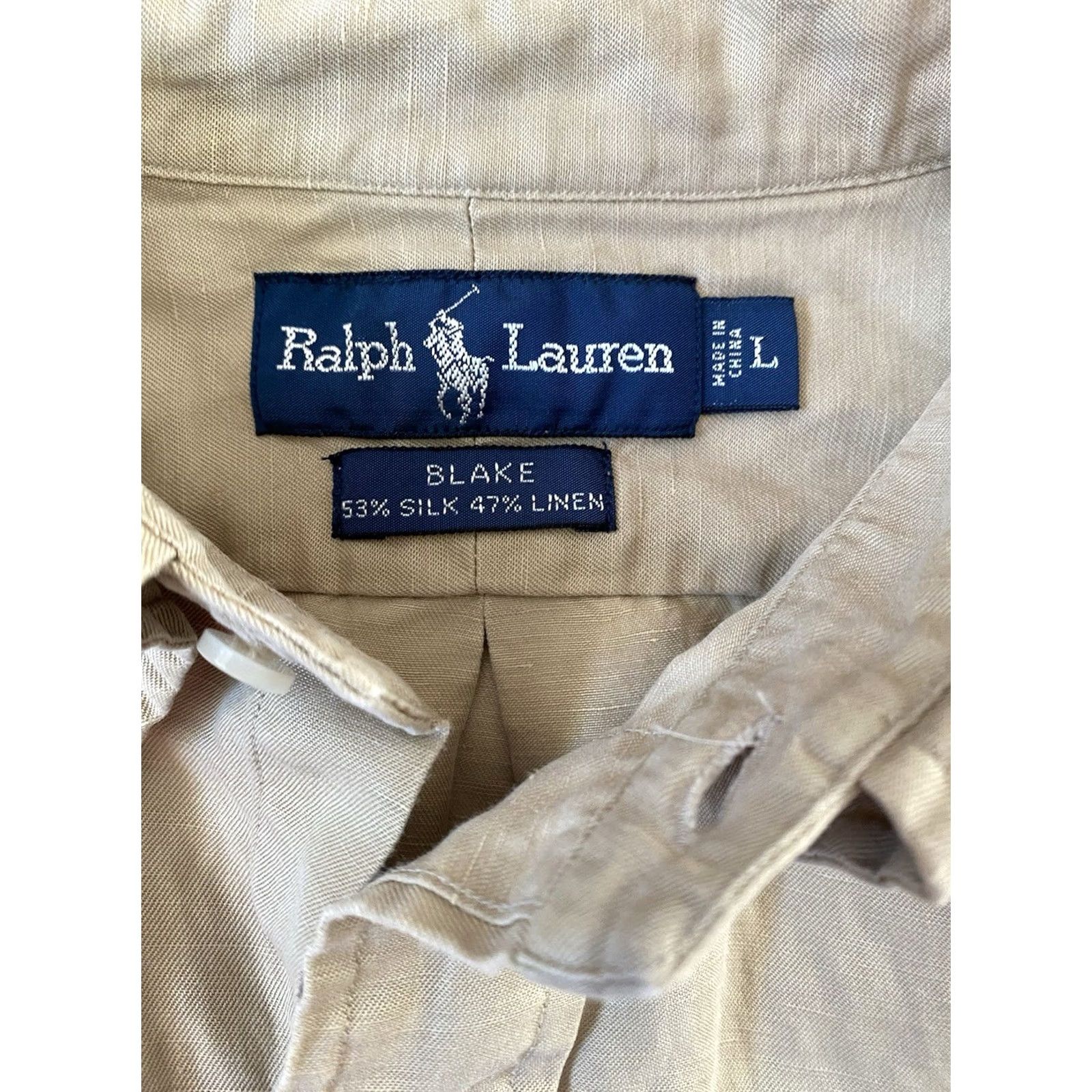 VINTAGE Polo Ralph Lauren Shirt Mens L Silk Linen Button-Down