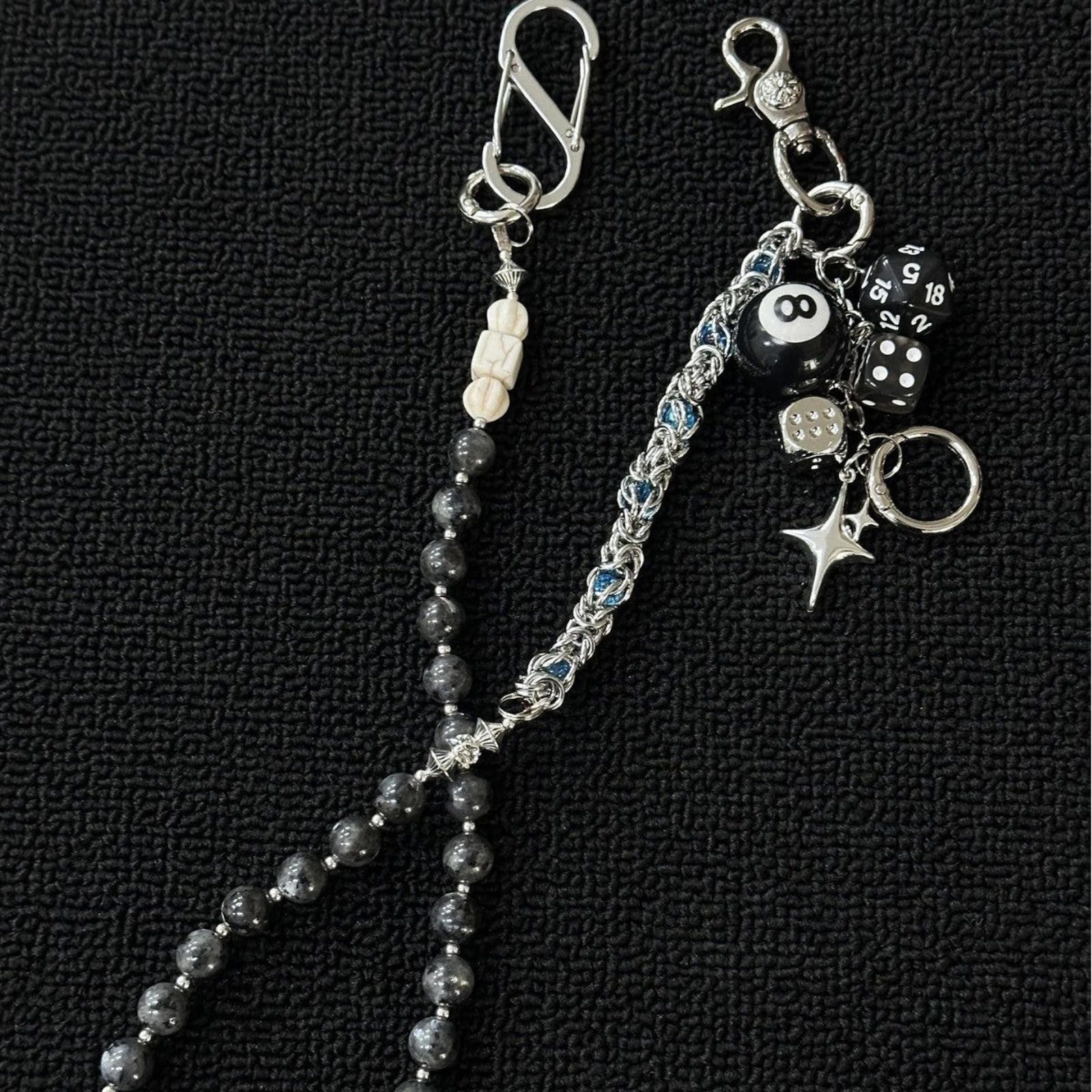 Jewelry Black Beaded Chain Wallet Keychain with Dice Charms Size ONE SIZE - 3 Thumbnail