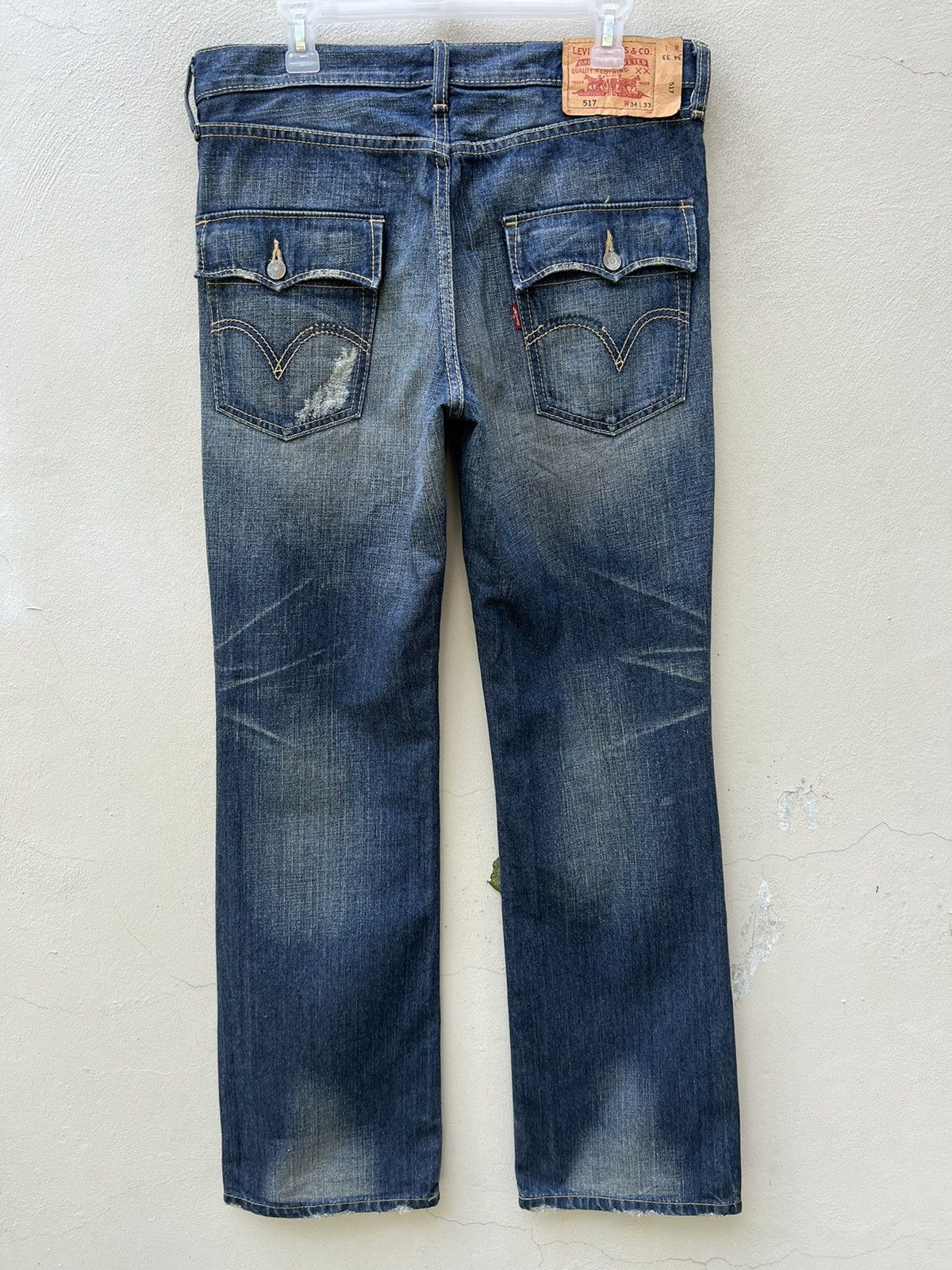 Levi's Vintage 2006 Levi’s 517 Distress Fade Denim Flap Flare Jeans Size US 34 / EU 50 - 15 Thumbnail