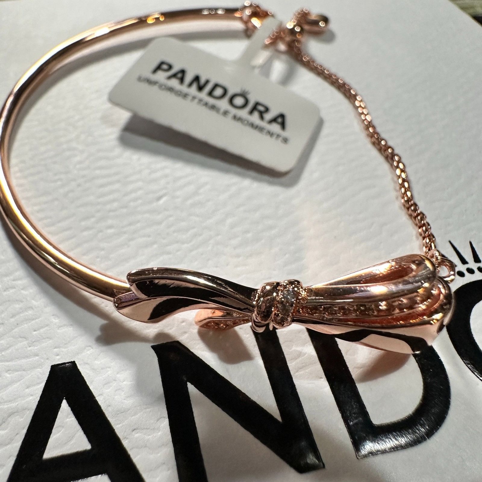 pandora Authentic Pandora Rose Gold Brilliant Bow Bracelet Bangle, S Size ONE SIZE - 9 Thumbnail
