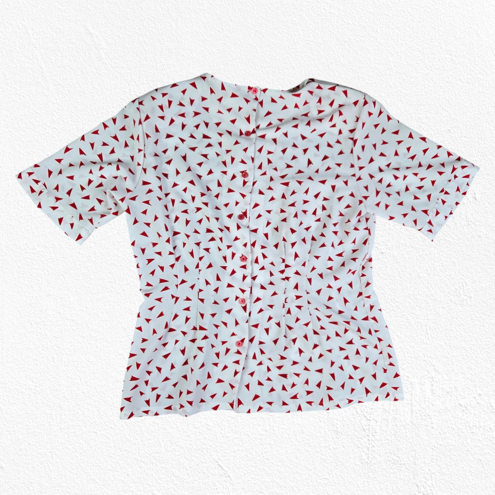 Vintage 80s White Red Geometric Blouse Size 14 Size XL / US 12-14 / IT 48-50 - 6 Thumbnail