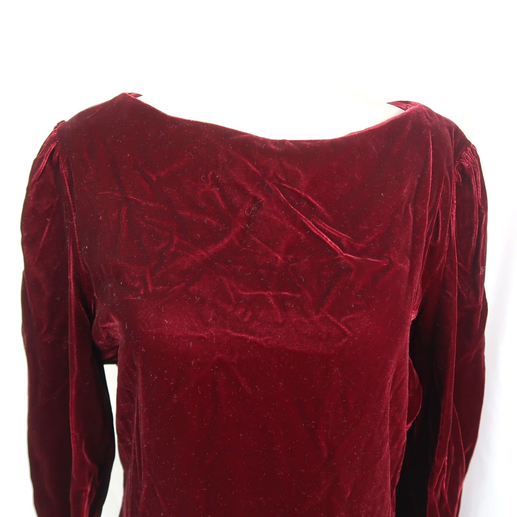 Velvet VINTAGE 80s Burgundy Red Velvet Drop Waist Formal Midi Dress M Women Long Sleeve Velvet Satin Zip Back A-Line Size M / US 6-8 / IT 42-44 - 2 Thumbnail