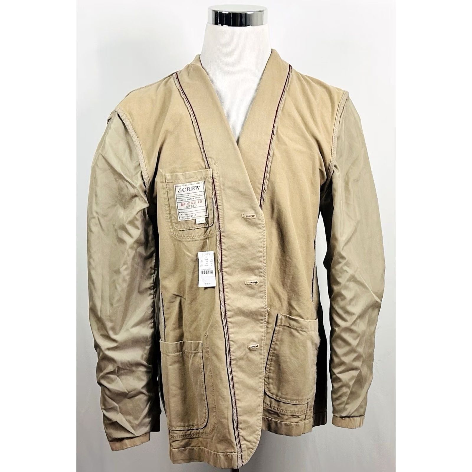 J.Crew NWT J.CREW XL Beige 100% Cotton Chino Sport Coat Three-Button Single-Vented Notch Lapel Men’s/Adult Regular Fit Jacket Coat Wool Free Size US XL / EU 56 / 4 - 7 Thumbnail