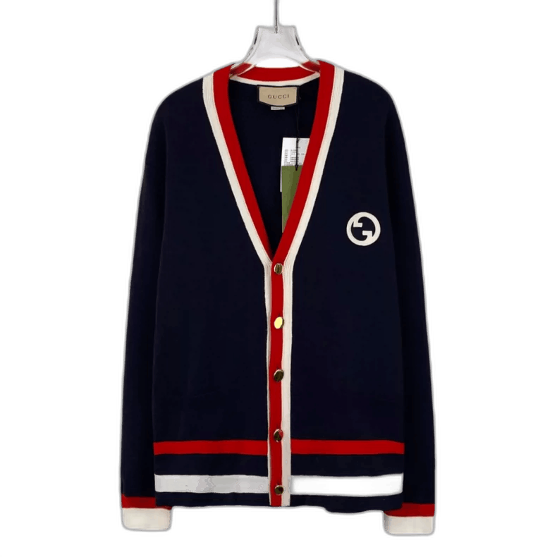 Gucci Gucci Navy Striped Logo Embroidered Cardigan-2505 Size US M / EU 48-50 / 2 - 1 Thumbnail