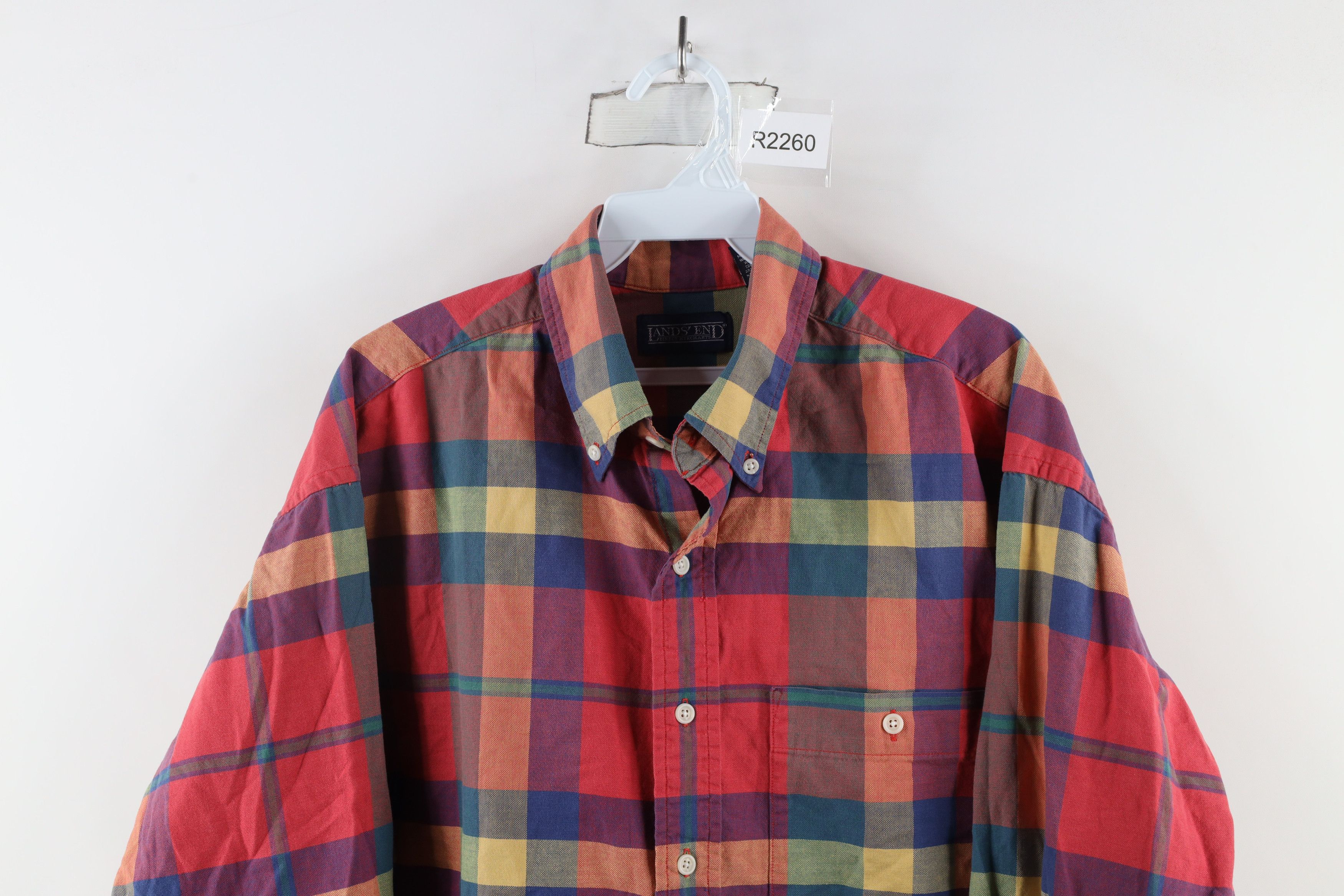 Lands' End × Vintage Vintage 90s Lands End Madras Plaid Button Down Shirt USA Size US L / EU 52-54 / 3 - 2 Thumbnail