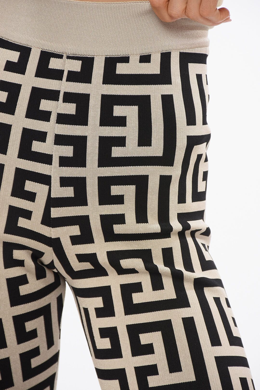 Balmain og1mm0326 High-Waist Knit Leggings in Beige/Black Size 26" / US 2 / IT 38 - 3 Thumbnail