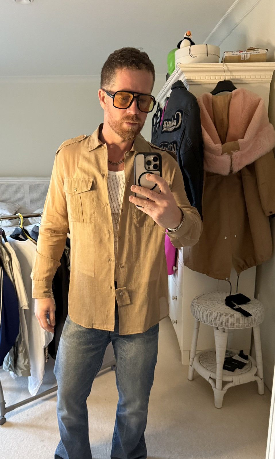 Saint Laurent Paris $1.1k SS23 Saint Laurent camo khaki army style sheer shirt L Size US L / EU 52-54 / 3 - 1 Thumbnail