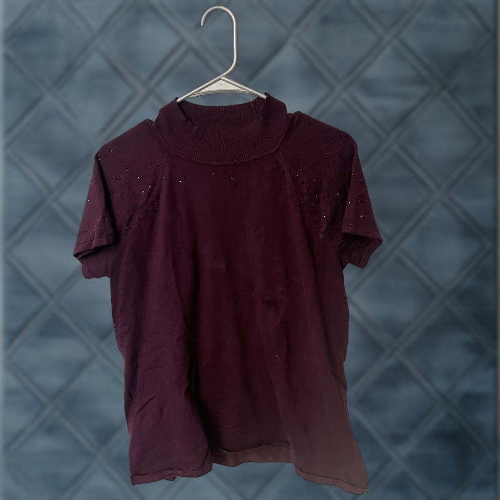 Vintage Cable & Gauge Womens Short Sleeve Sweater Top Maroon Large Size L / US 10 / IT 46 - 1 Thumbnail