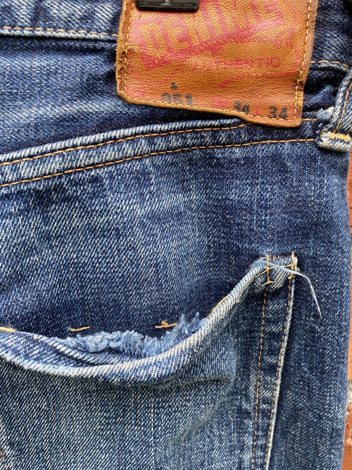 Denime W34x31 vintage denime redline leather patch jerky JAPAN Size US 34 / EU 50 - 7 Thumbnail