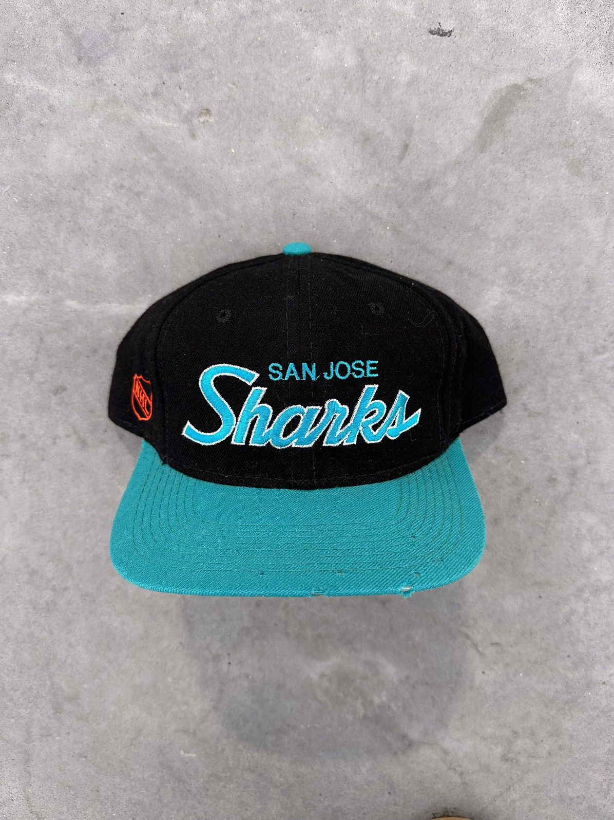 RARE Vintage 90s San Jose Sharks Sports Specialties Script Snapback Hat NHL Cap selling