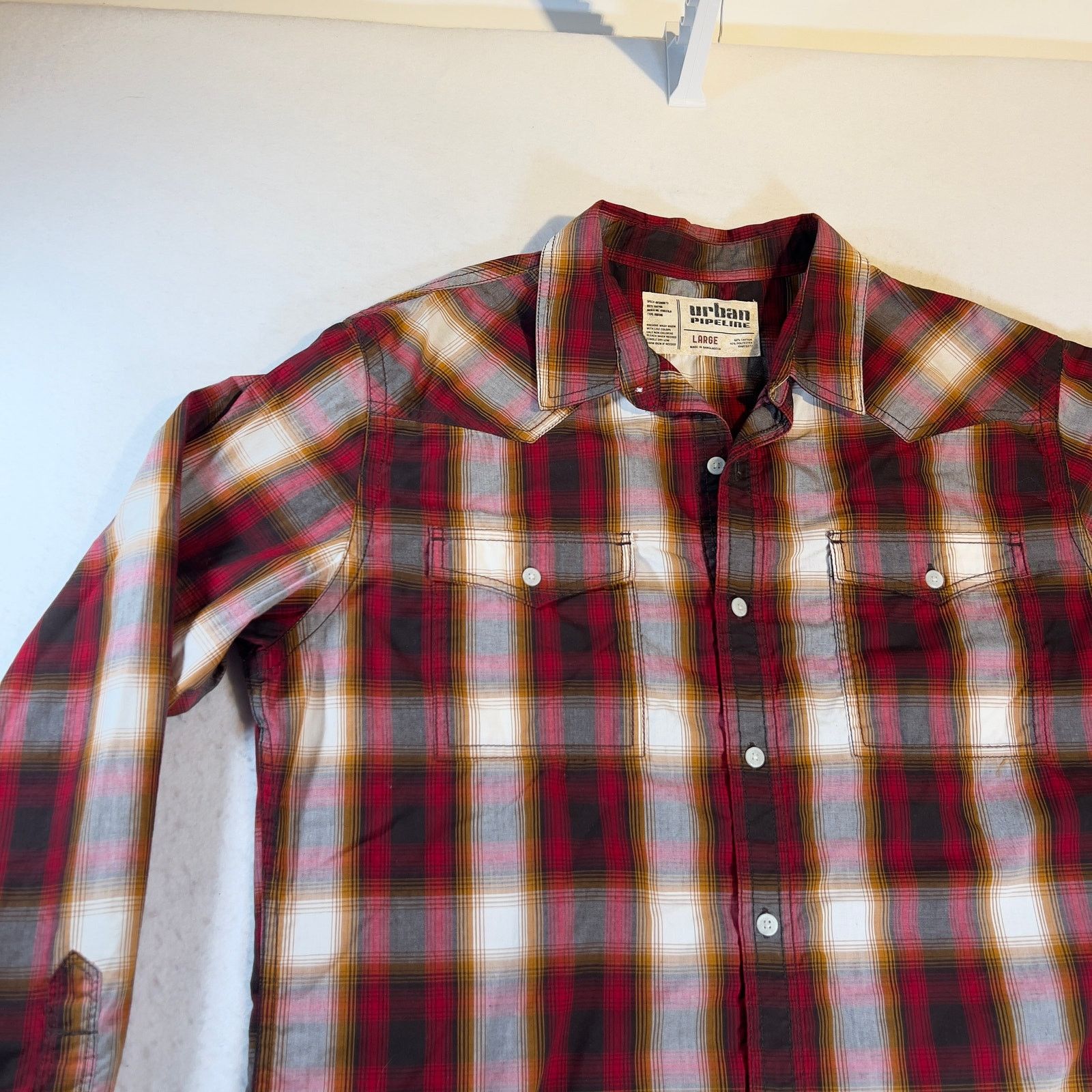 Urban Pipeline Urban Pipeline Button Shirt Men's Large Red Tan Brown Plaid Size US L / EU 52-54 / 3 - 3 Thumbnail