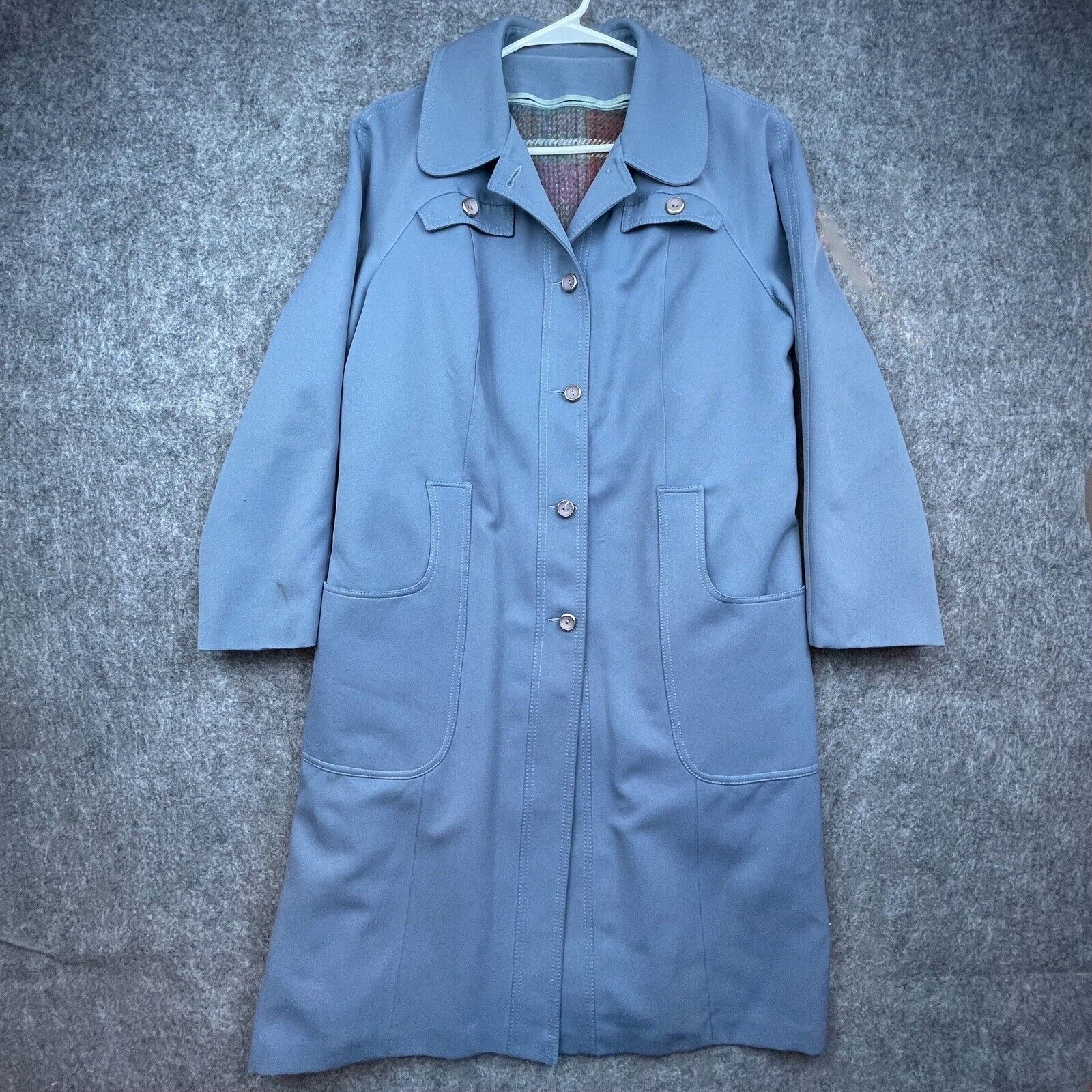 I. Magnin Vintage I Magnin Coat Large Blue Trench Flannel Forecaster Size L / US 10 / IT 46 - 1 Thumbnail