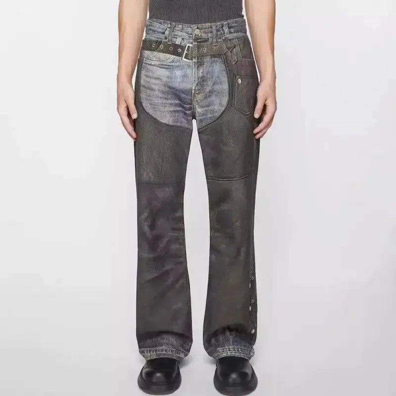 Japanese Brand Retro loose print patchwork micro flared jeans Size US 32 / EU 48 - 1 Thumbnail