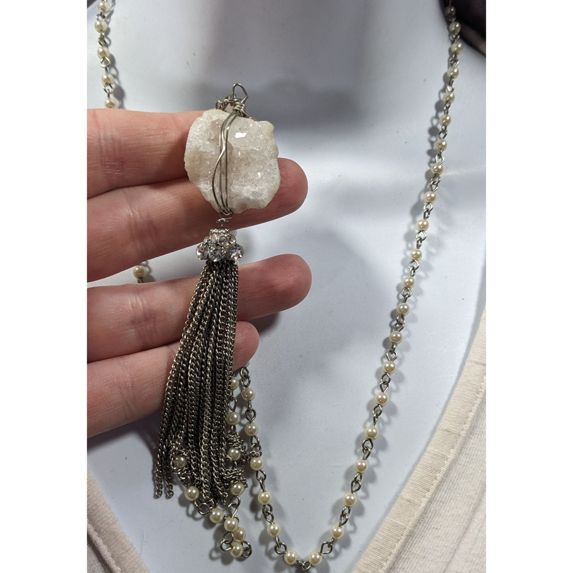 Other Handmade Druzy Quartz Pendant Tassel Necklace Size ONE SIZE - 4 Thumbnail