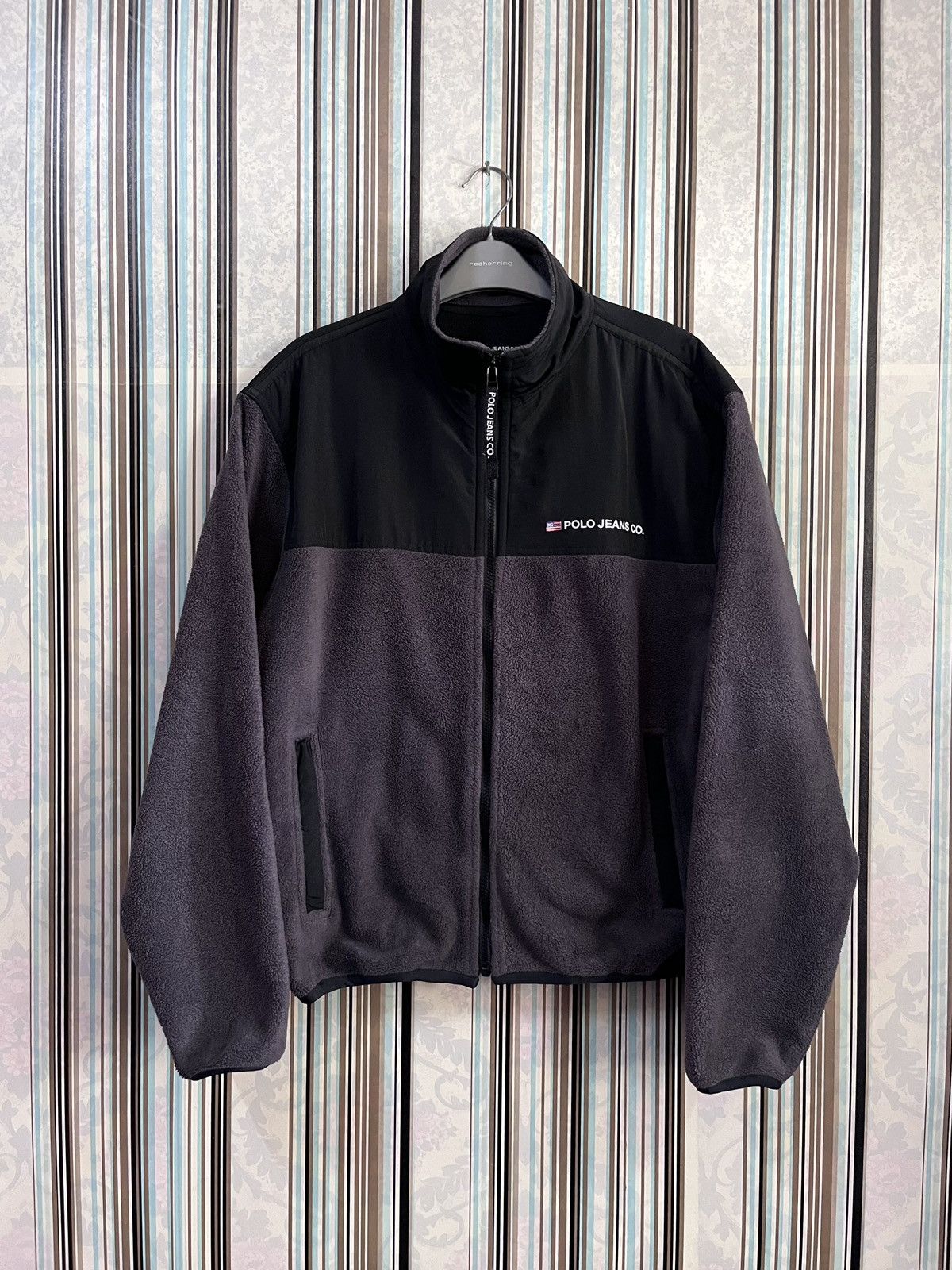 image of Polo Ralph Lauren Two Tone Fleece Polo Usa F1 in Black, Men's (Size Small)
